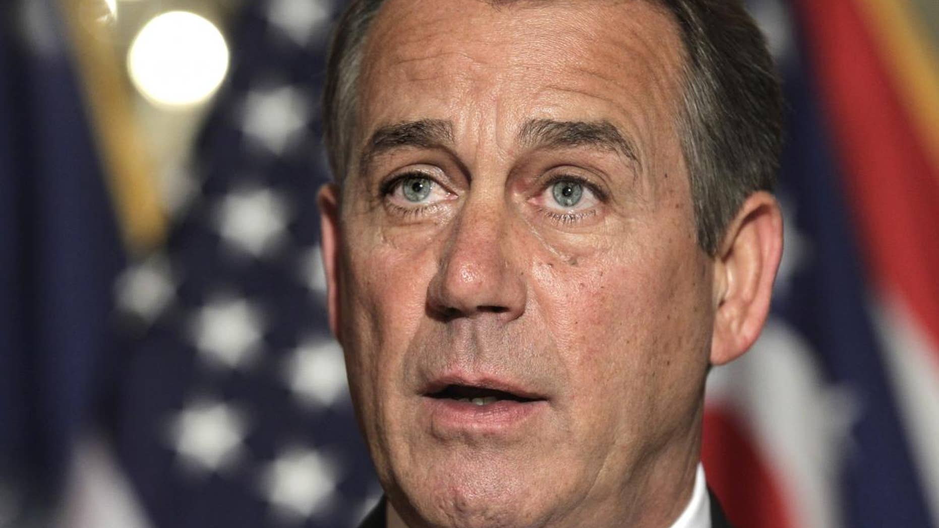 House Speaker John Boehner of Ohio speaks on Capitol Hill in Washington, Friday, April 8, 2011, to respond to criticism by Senate Majority Leader Harry Reid of Nev. on the budget impasse. (AP Photo/J. Scott Applewhite)