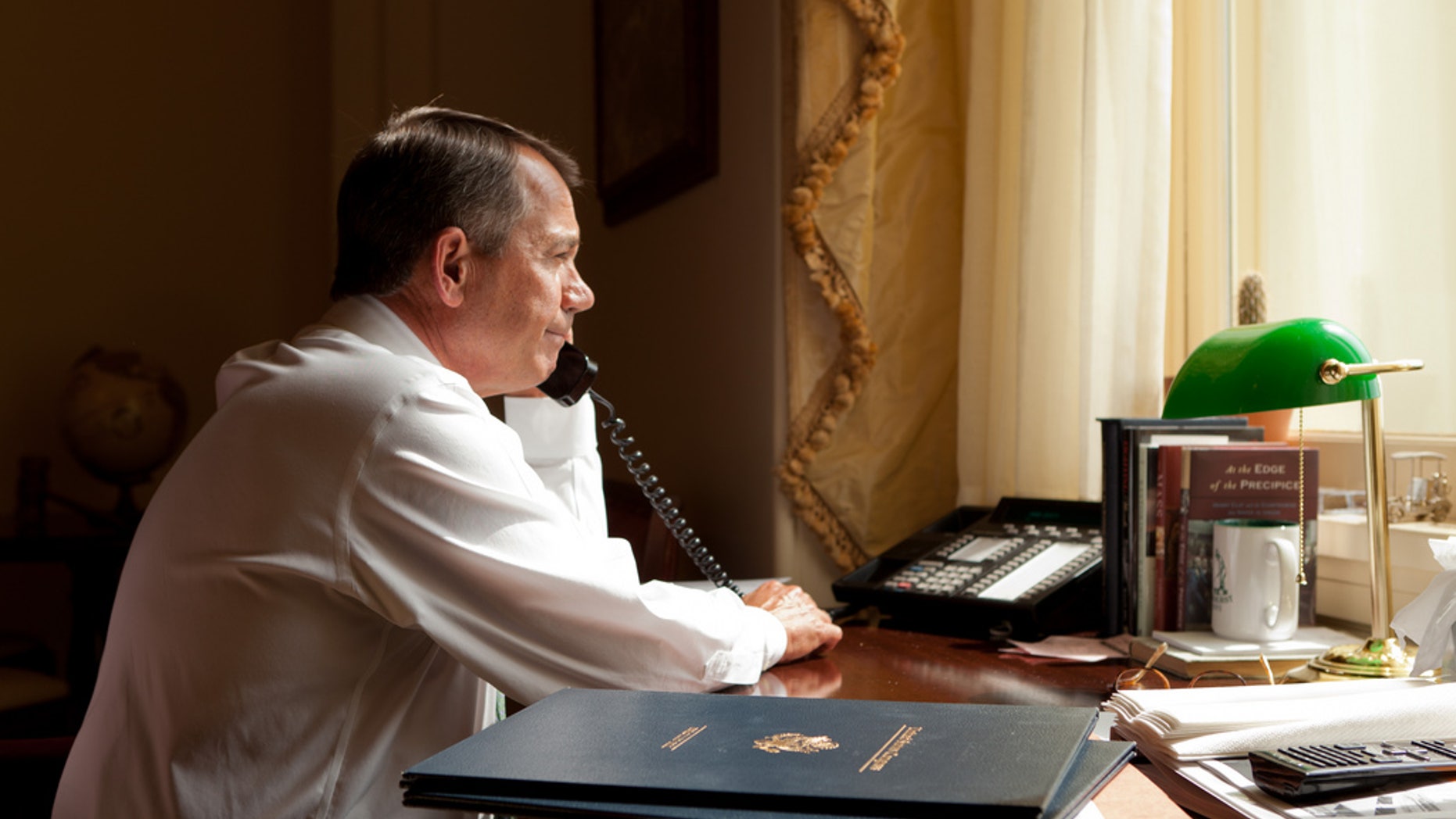House Speaker Boehner's office. Speaker Boehner talks with President Obama about the president's plan in Afghanistan.
