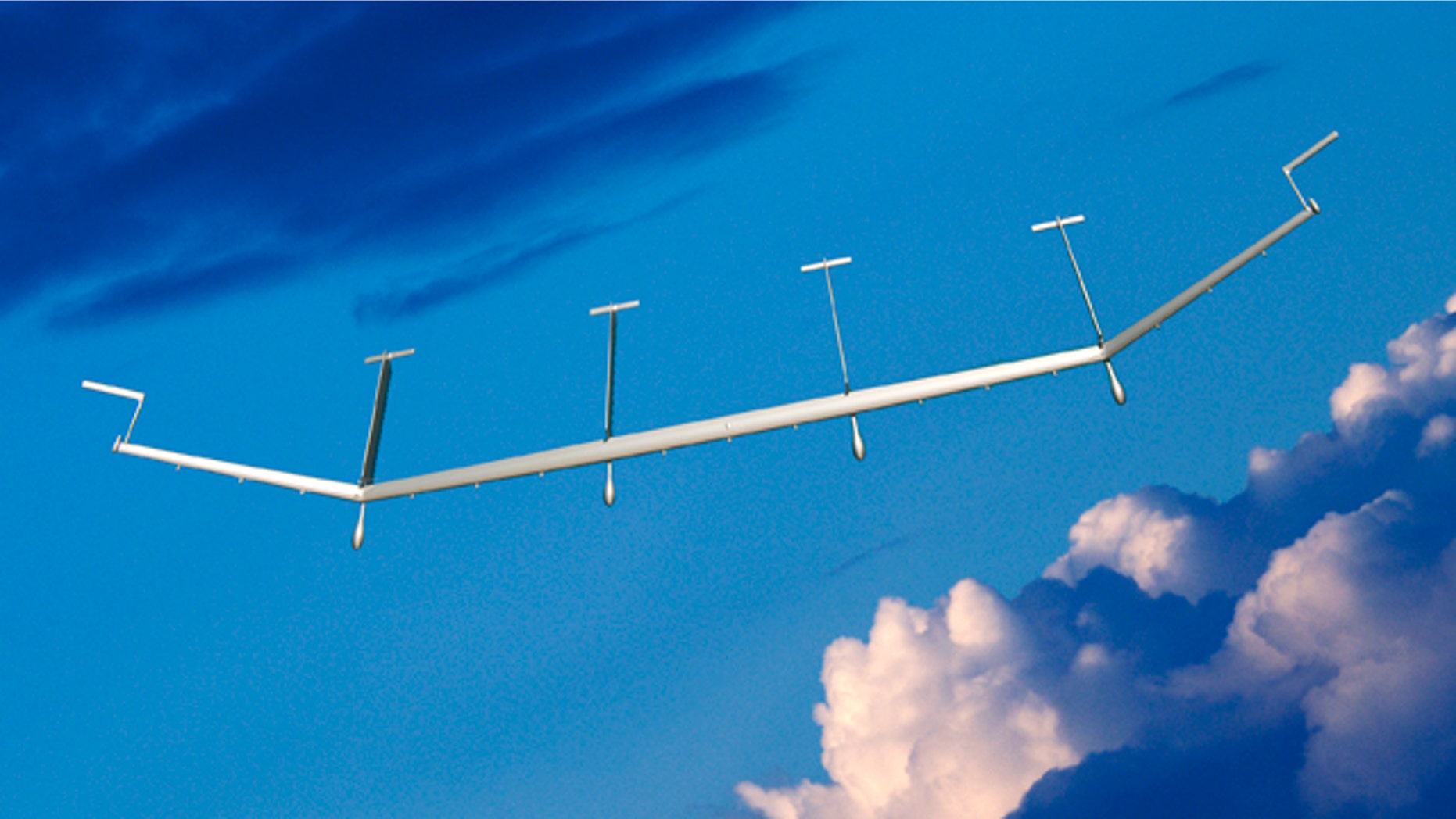 Boeing's SolarEagle spyplane in flight in the clouds, shown in an artist's rendering.