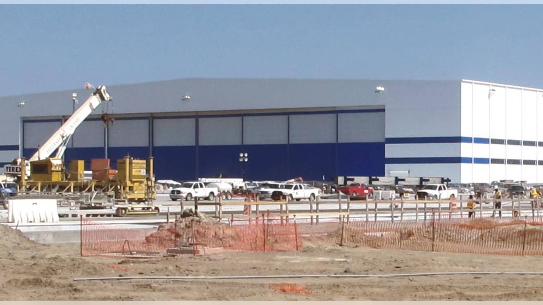 Work continues Tuesday, April 19, 2011, at the Boeing's new aircraft assembly site in North Charleston, S.C. (AP Photo/Bruce Smith)