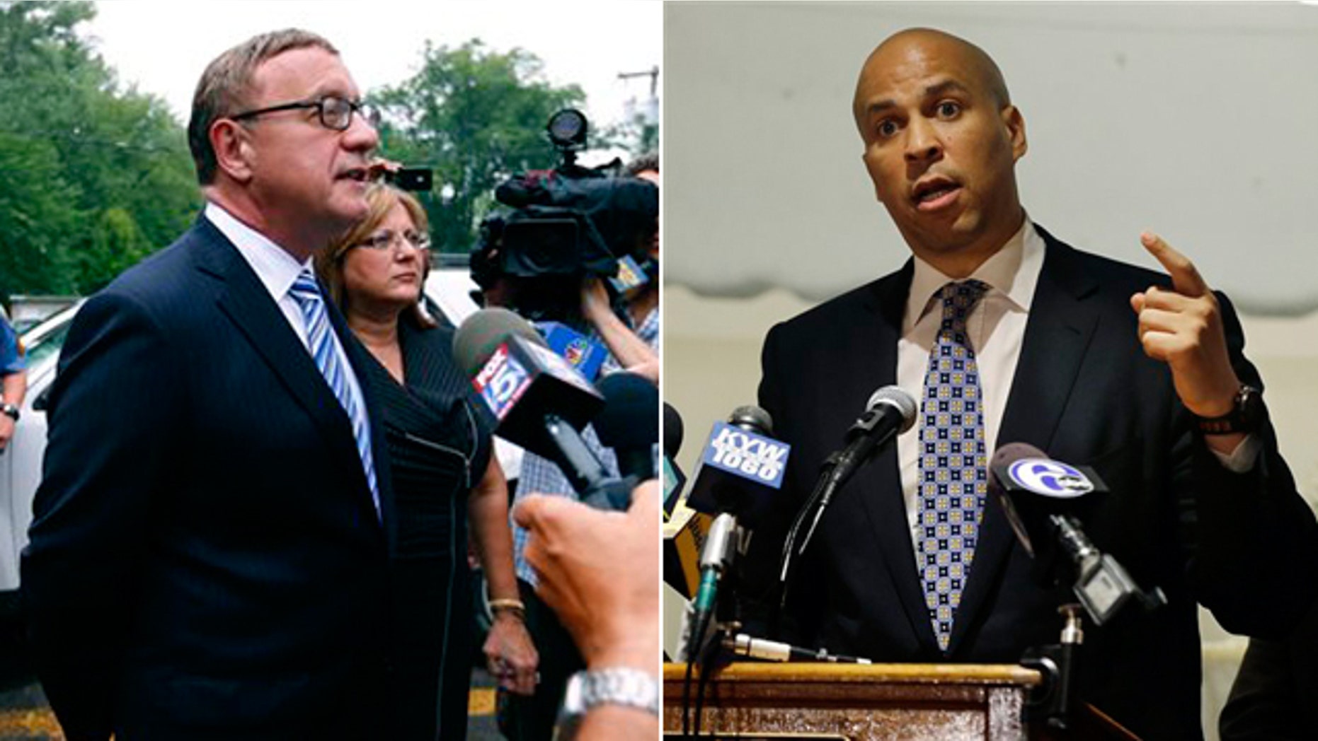 Republican Steve Lonegan , left, and Democratic Newark Mayor Cory Booker, right. will face off in an October special U.S. Senate election after winning their parties' primaries.