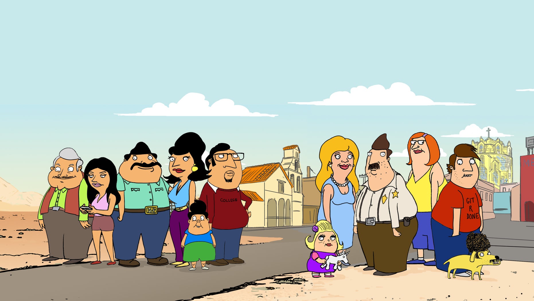 BORDERTOWN: New FOX animated comedy about two families living in a Southwest desert town on the U.S.-Mexico border from FAMILY GUYÕs Mark Hentemann and Seth MacFarlane. BORDERTOWN will debut during 2014-2015 Season on FOX. BORDERTOWN ªÊandy ©Ê2013 TCFFC ALL RIGHTS RESERVED.