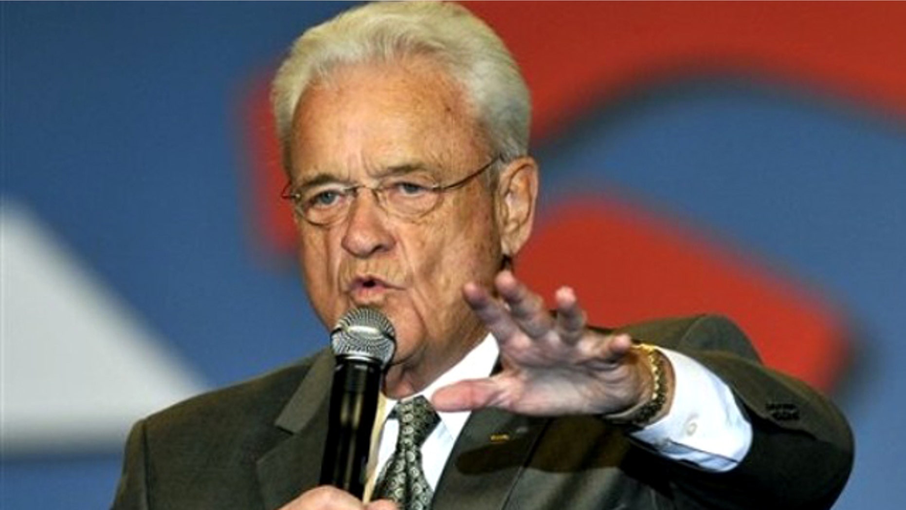 Iowa Congressman Leonard Boswell speaks to fellow Democrats, prior to keynote speaker Ed Rendell, at the Jefferson Jackson Dinner, Saturday Oct. 16, 2010, in Des Moines, Iowa.