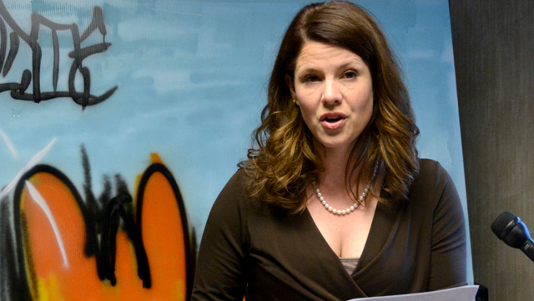 FILE - In this June 4, 2014 file photo, former U.S. Senate candidate Annette Bosworth responds to the filing of six perjury and six false document charges by the South Dakota Attorney General's office at her medical practice office in Sioux Falls, S.D. (AP Photo/Dirk Lammers, File)
