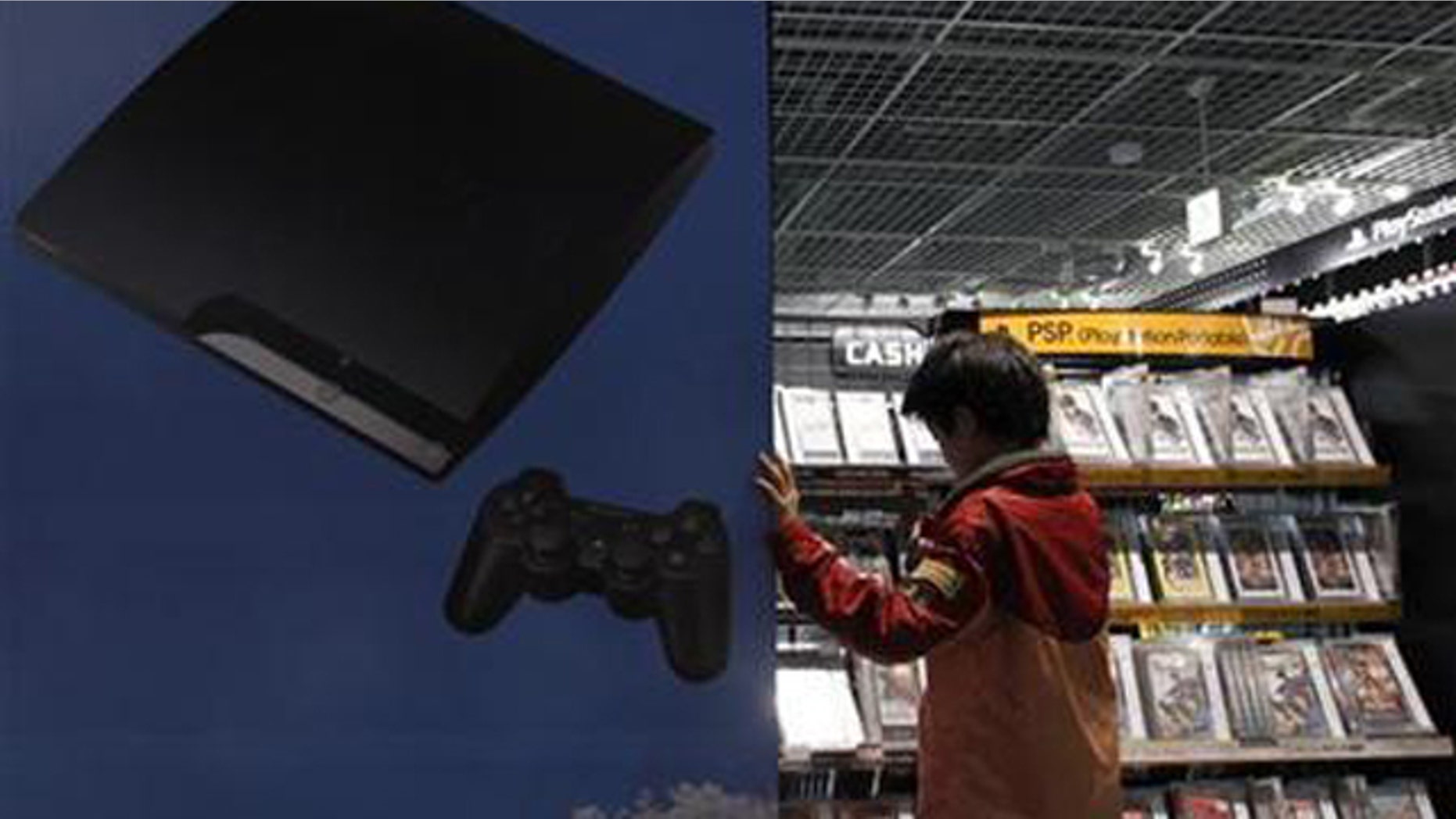 A boy chooses Sony's Playstation game software at an electronic shop in Tokyo May 5, 2011.