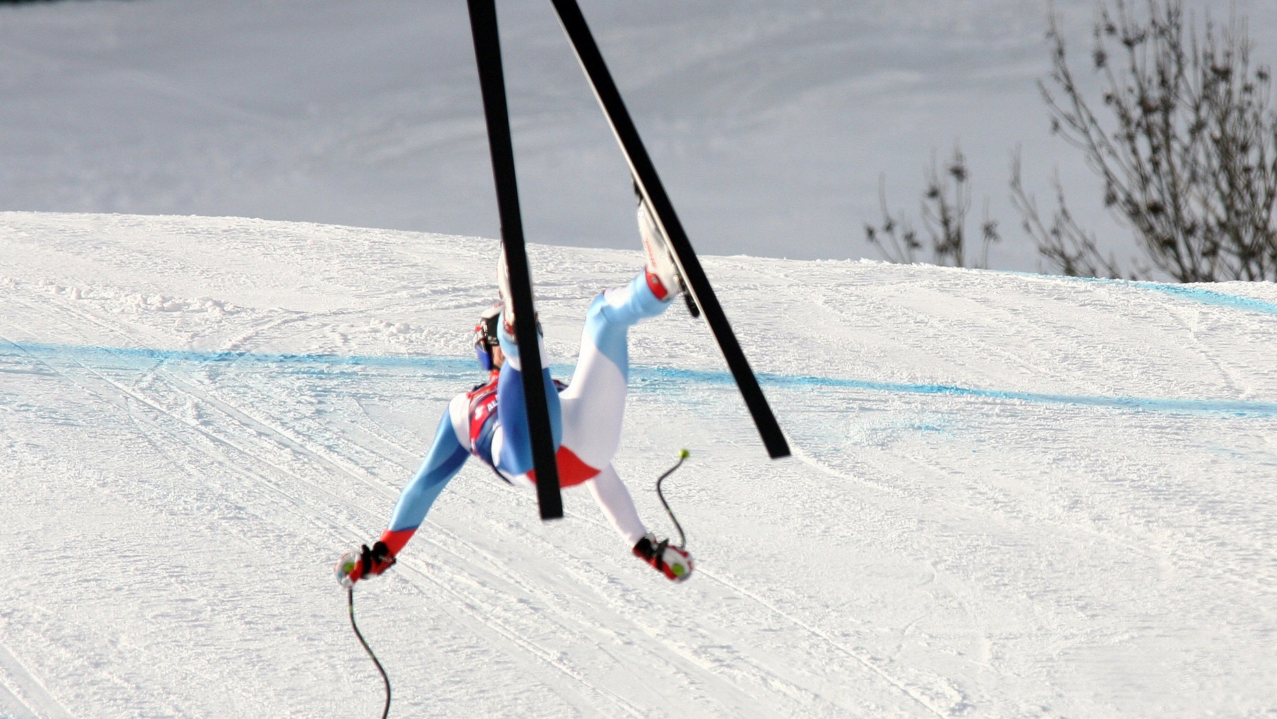 Swiss skier Daniel Albrecht as he lost control during a downhill training on the legendary Streif downhill course in Kitzbuehel, Austria. (AP Photo/Giovanni Auletta, File)