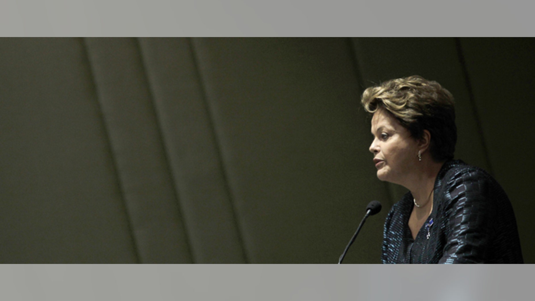 Brazilâs President Dilma Rousseff, speaks at a graduation ceremony for graduates of the Rio Branco Institute, at the Itamaraty Palace in Brasilia, Brazil, Monday, June 17, 2013. Brazilian protesters angered by a hike in bus and subway fares are promising to hold their biggest demonstration yet. However, police say they will take a less confrontational approach and will not use rubber bullets during Monday's planned protest. Authorities say they want to avoid a repeat of last week's bloody clashes in Sao Paulo. About 100 demonstrators were hurt during that violent protest last Thursday. (AP Photo/Eraldo Peres)