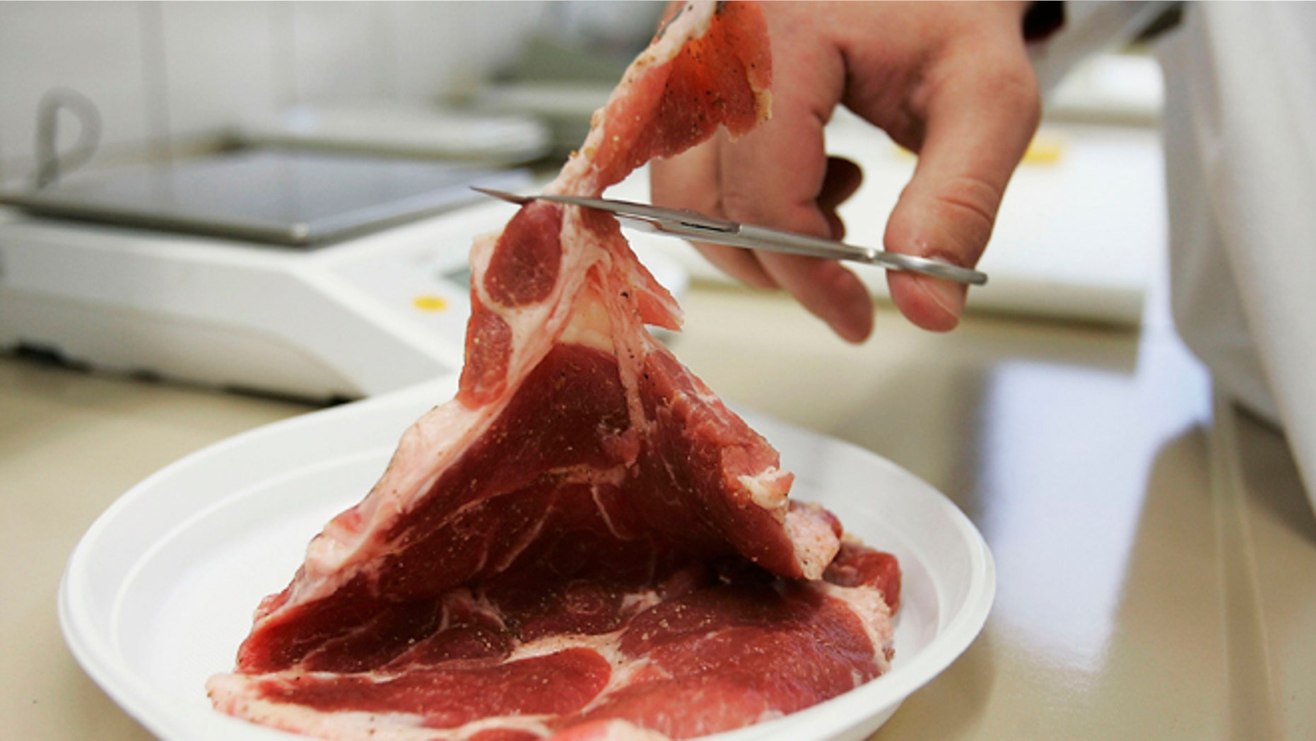KOBLENZ, GERMANY - NOVEMBER 30: An employee of the investigation office of the German state of Rhineland-Palatinate cuts a sample of meat in a laboratory on November 30, 2005 in Koblenz, Germany. After several recent cases of illegal meat processing and selling of rotten meat in different German states the health authorities are enforcing their food suveillance rules. (Photo by Ralph Orlowski/Getty Images)