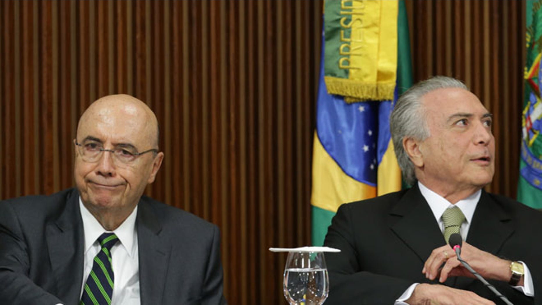Brazil's acting President Michel Temer, right, and his Finance Minister Henrique Meirelles on May 24, 2016.
