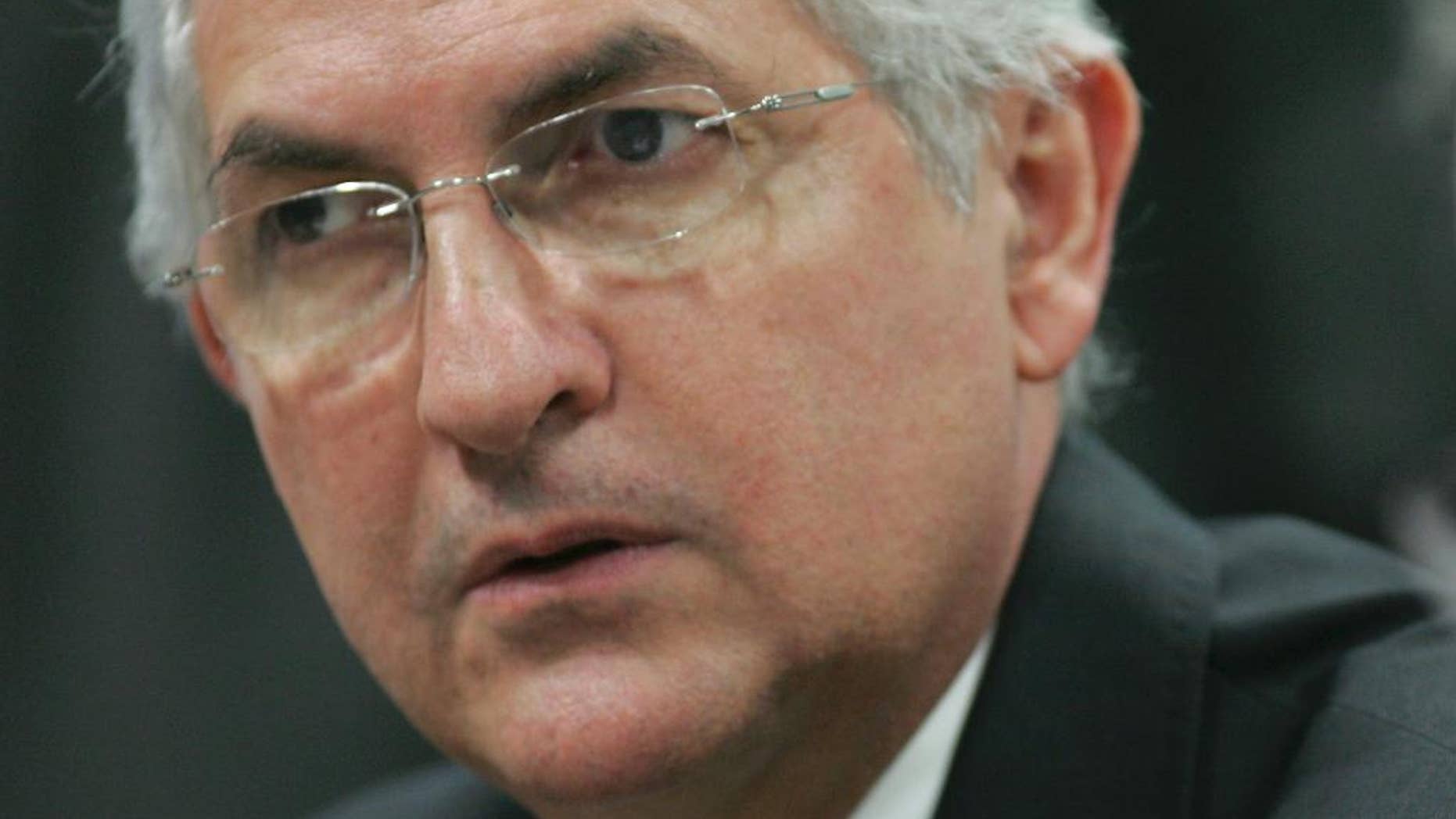 FILE - In this Oct. 27, 2009 file photo, Caracas' Mayor Antonio Ledezma attends a meeting by the Commission of External Relationships in Brazil's Senate in Brasilia, Brazil. The jailed mayor of Venezuela’s capital may be released from prison to house arrest for health reasons. The Public Prosecutor’s office announced late Friday, April 24, 2015 that the change would allow Ledezma to undergo surgery and recuperate. Ledezma was arrested by the secret police during a raid on his office in February 2015, and is being held on charges of plotting a coup against the government, an allegation he denies. (AP Photo/Eraldo Peres, File)