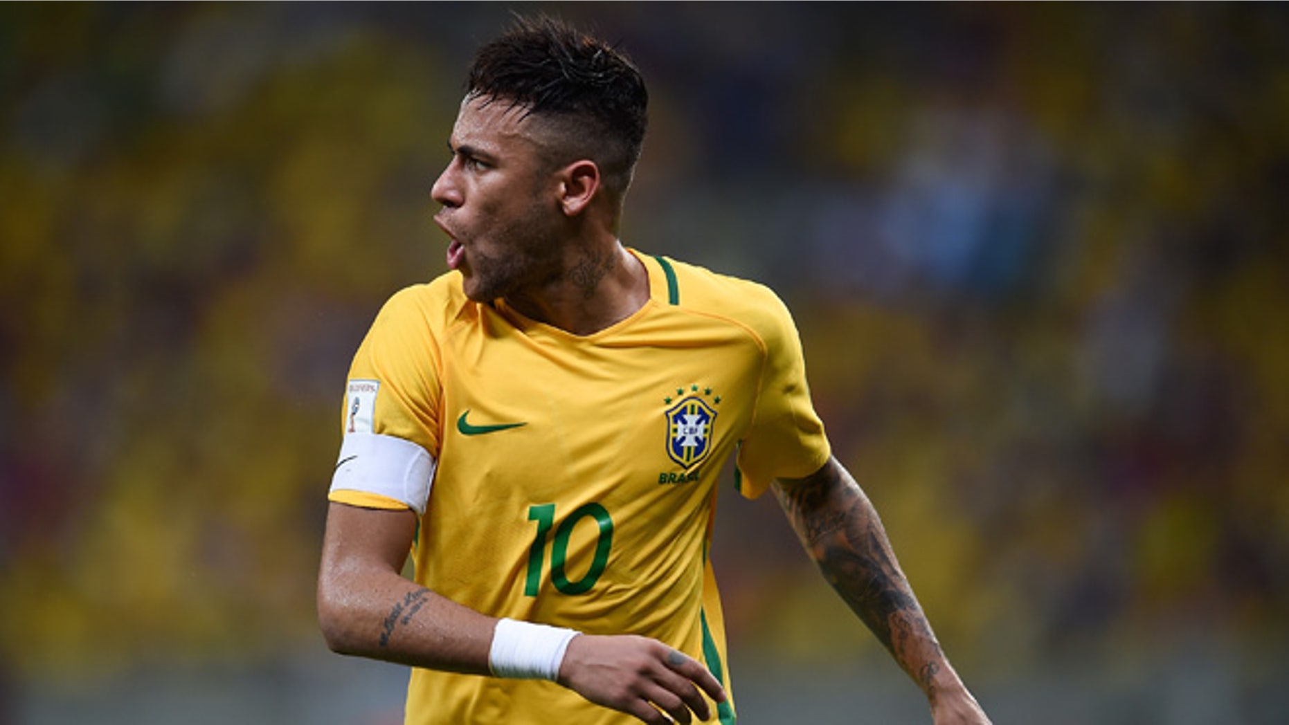 RECIFE, BRAZIL - MARCH 25: Neymar of Brazil reacts during a match between Brazil and Uruguay as part of 2018 FIFA World Cup Russia Qualifiers at Arena Pernanbuco on March 25, 2016 in Recife, Brazil. (Photo by Buda Mendes/Getty Images)