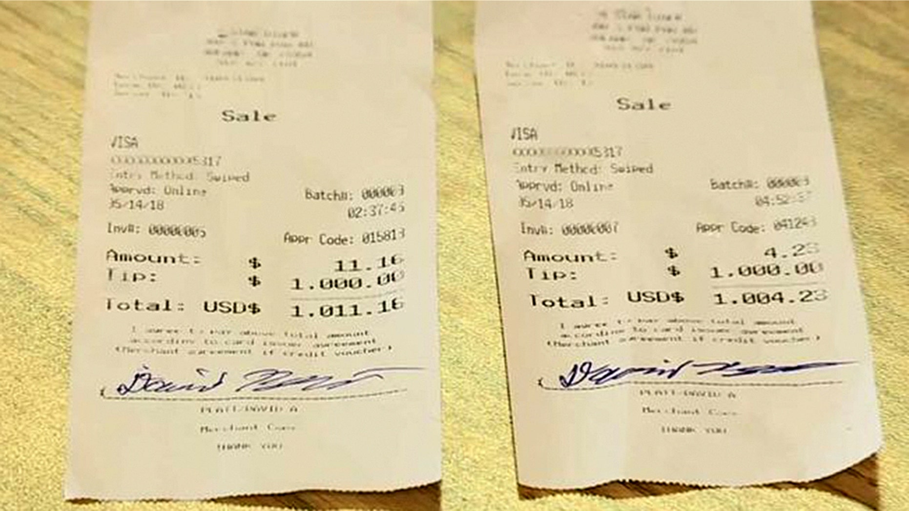 A truck driver passing through Oklahoma left his waitress two $1,000 tips.