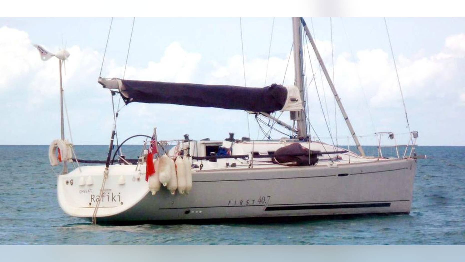 This is a undated handout file photo issued by the Royal Yachting Association, via the PA, on Monday May 19, 2014 show the missing yacht Cheeki Rafiki . The families of four missing British yachtsmen are imploring the U.S. Coast Guard to resume the search for the men, whose boat capsized in the mid-Atlantic. The Cheeki Rafiki was returning from a regatta in Antigua when it ran into trouble about 1,000 kilometers (620 miles) east of Cape Cod, Massachusetts, on Thursday. The 40-foot high performance Beneteau yacht diverted to the Azores, but contact was lost on Friday. (AP Photo/Royal Yachting Association/PA) UNITED KINGDOM OUT NO SALES NO ARCHIVE