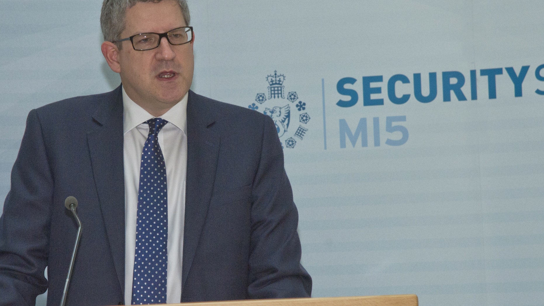 Undated photo provided by MI5 of Andrew Parker, the Director General of Britain's domestic security service MI5. Parker said Thursday Al Qaeda militants are planning an attack on the West, aimed at inflicting mass causalities on transport systems or at “iconic targets.”