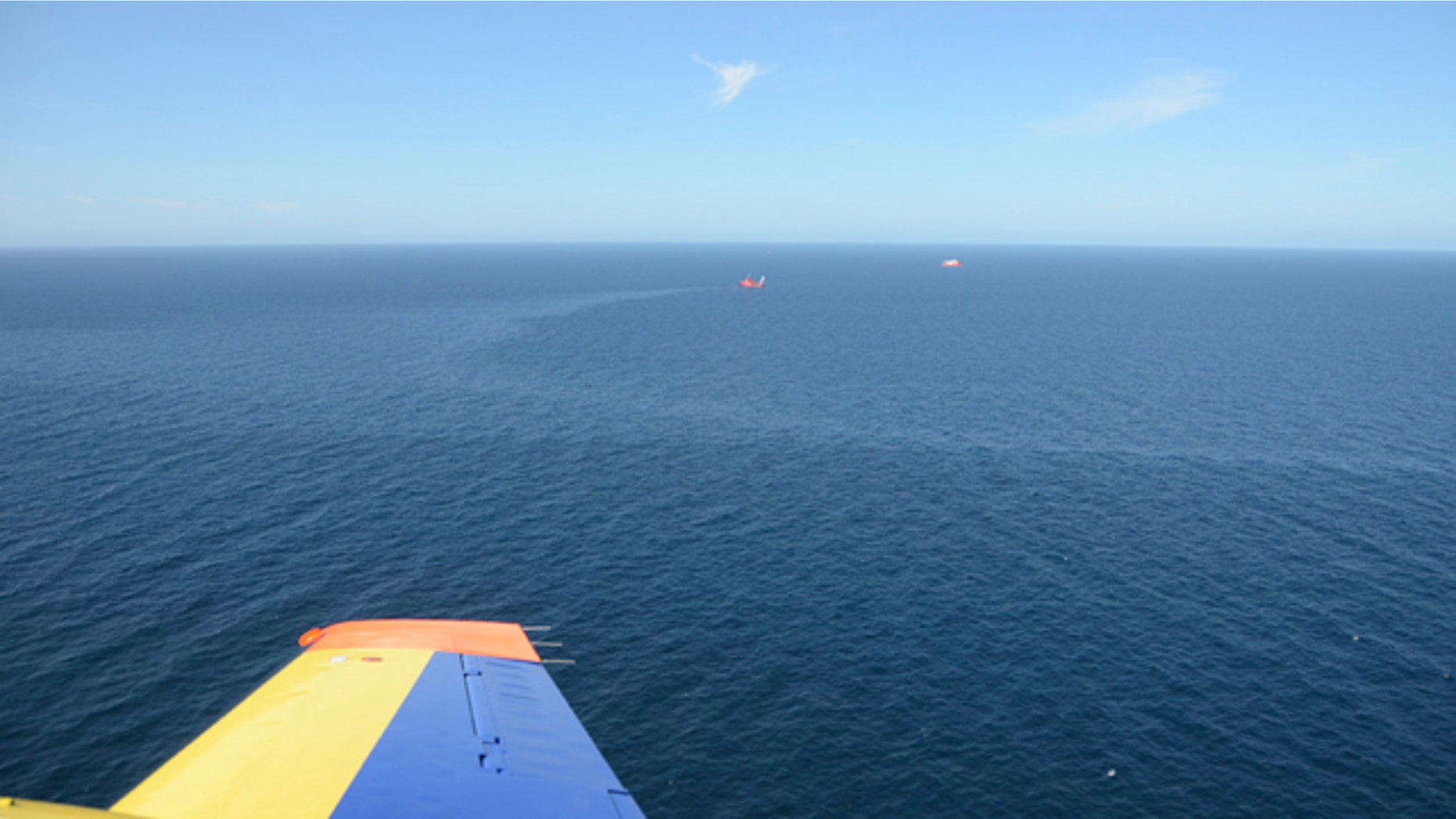 Aug. 17, 2011: In this image released by Scotland's government marine surveillance agency, a sheen of leaked oil can be seen off the east coast of the country. Royal Dutch Shell has shut down the main leak at one of its North Sea oil rigs but struggled Tuesday to repair a secondary spill in a hard to reach part of the ocean floor.