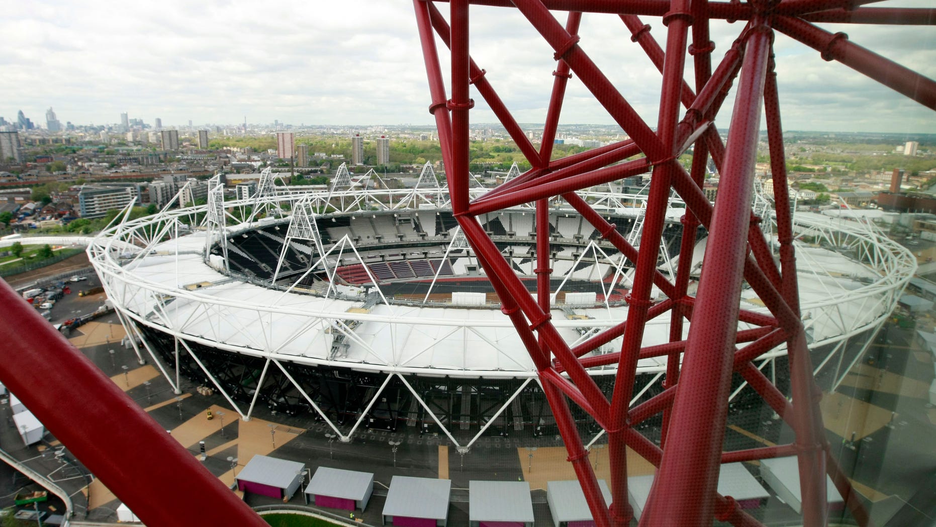 May 11, 2012: A view of the Olympic Stadium from the ArcelorMittal Orbit sculpture during the official unveiling at the Olympic Park, London, Friday.