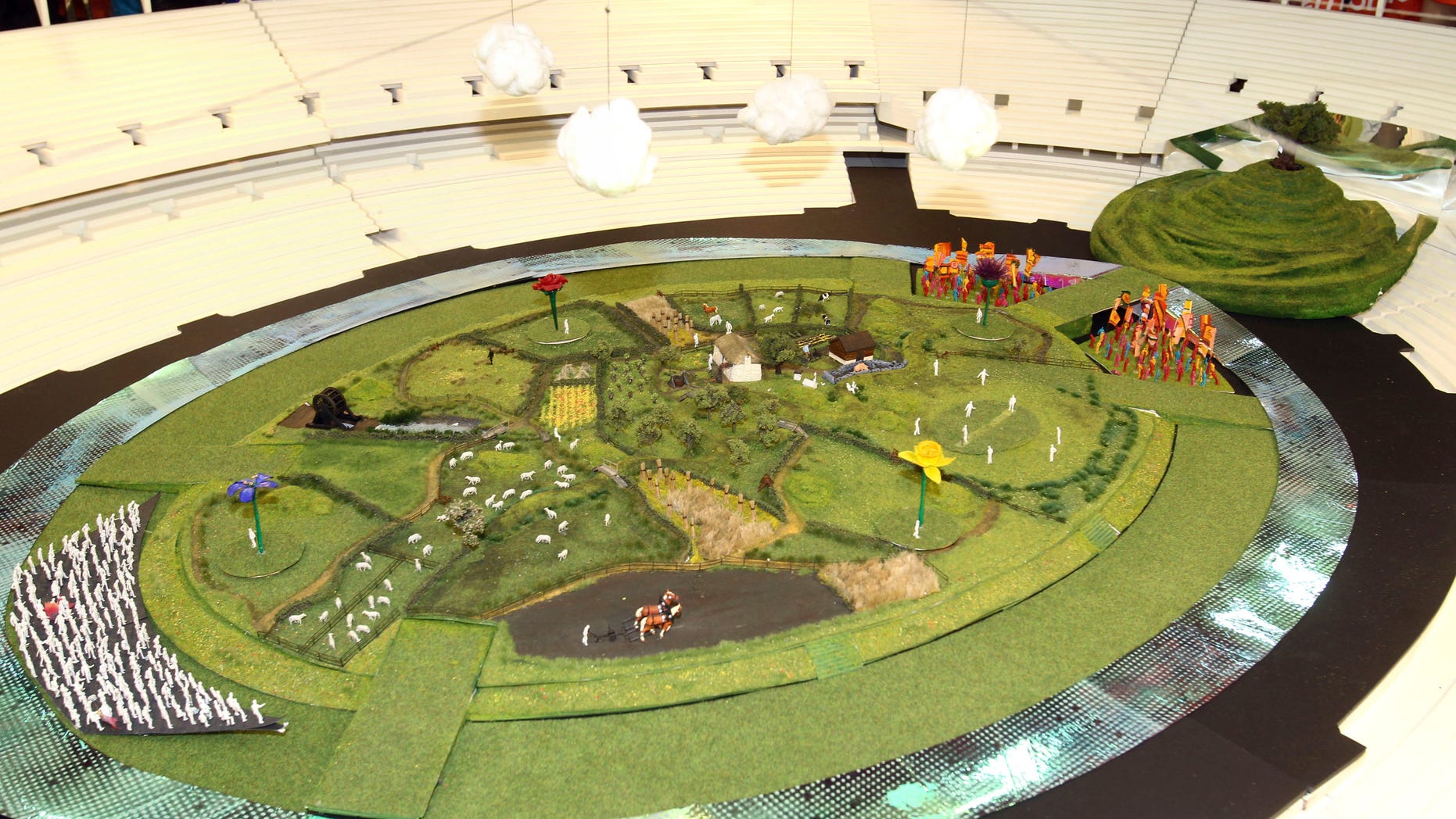 June 12, 2012: This photo released by the Olympic Organising Committee LOCOG, shows a model of the rural English scene which will be the center piece for the London 2012 Olympic Games Opening Ceremony.
