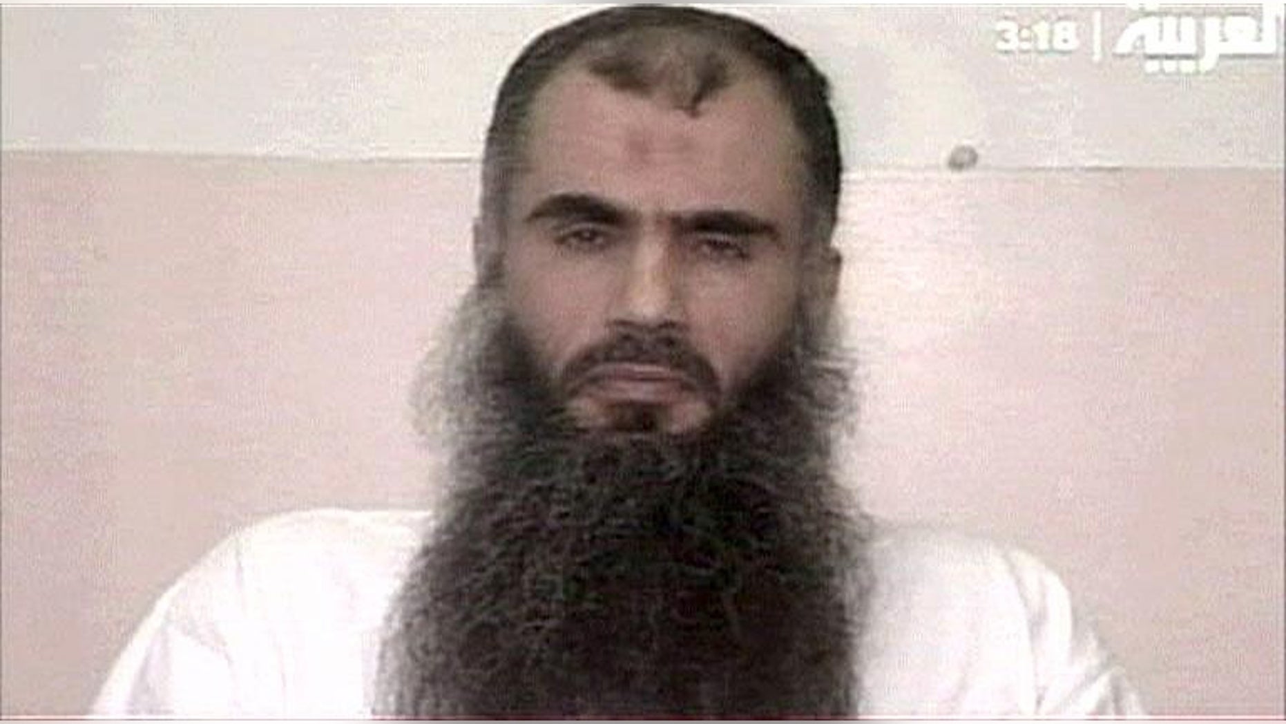 In this undated 2005 image made available by the British Prison Service, and aired by Arabic TV channels, shows Abu Qatada who makes a televised appeal from Belmarsh high security prison, in London calling for the release of hostage British Norman Kember being held in Iraq.