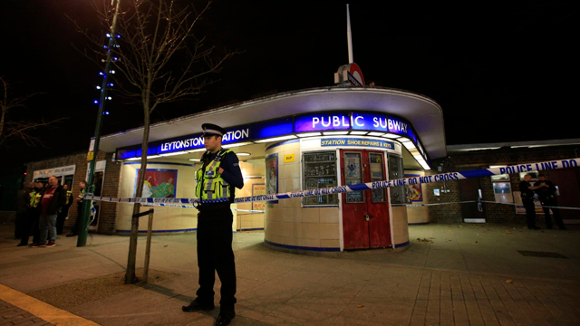 Dec. 5, 2015: Police cordon off Leytonstone Underground Station in east London following a stabbing incident. (Jonathan Brady/PA via AP)