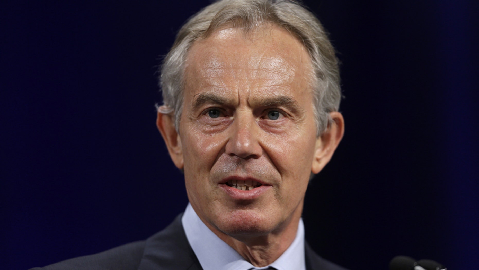 In this April 8, 2013 file photo, former British Prime Minister Tony Blair speaks at Lafayette College in Easton, Pa.
