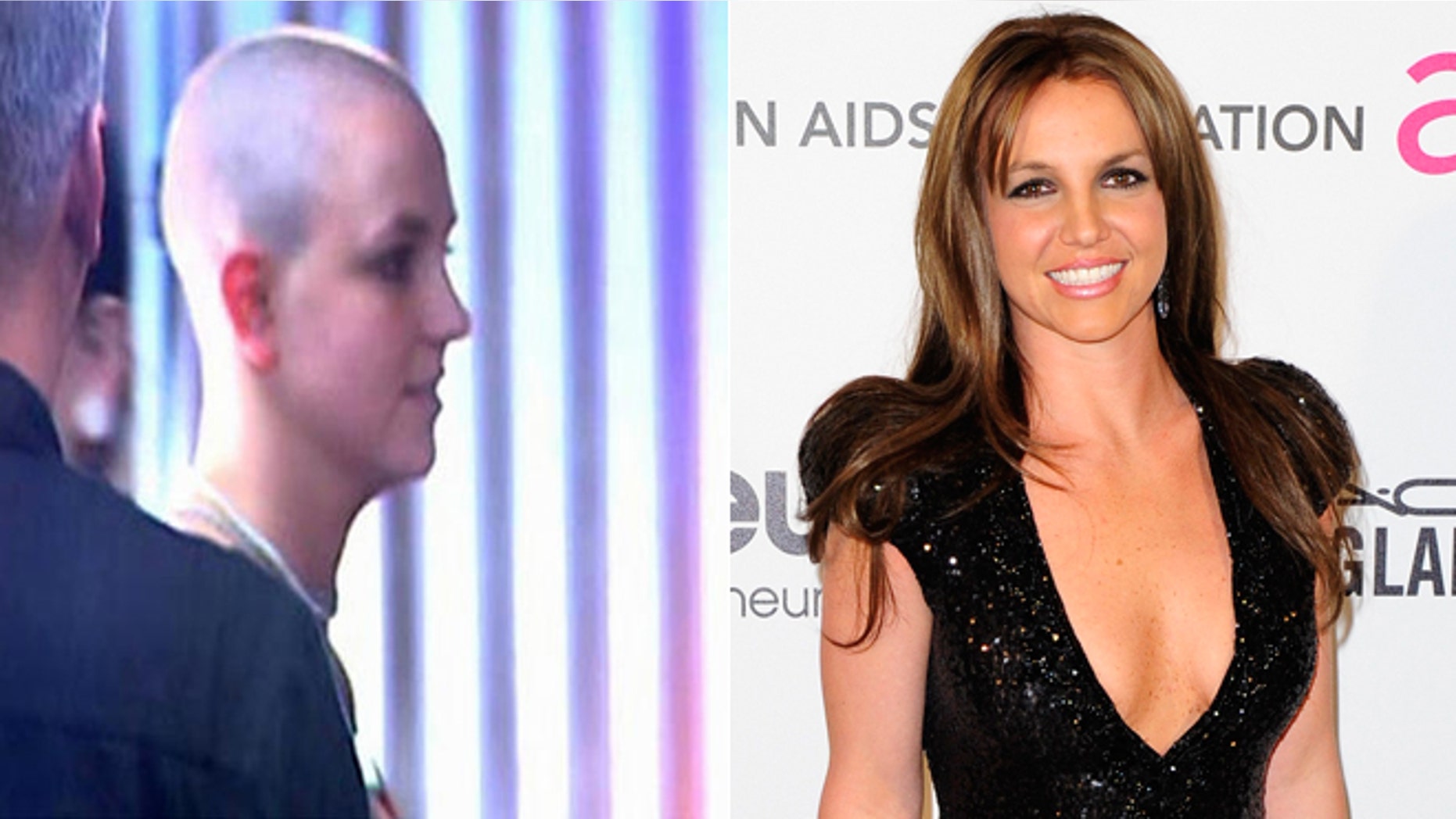 Britney Spears is seen in 2007, left, and in Feb. 2013, right.