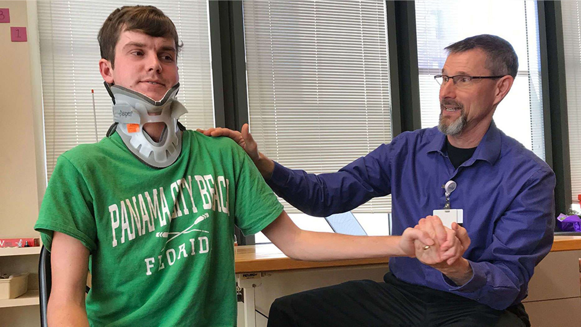 A 22-year-old Indiana man says he was internally decapitated after a car crash.