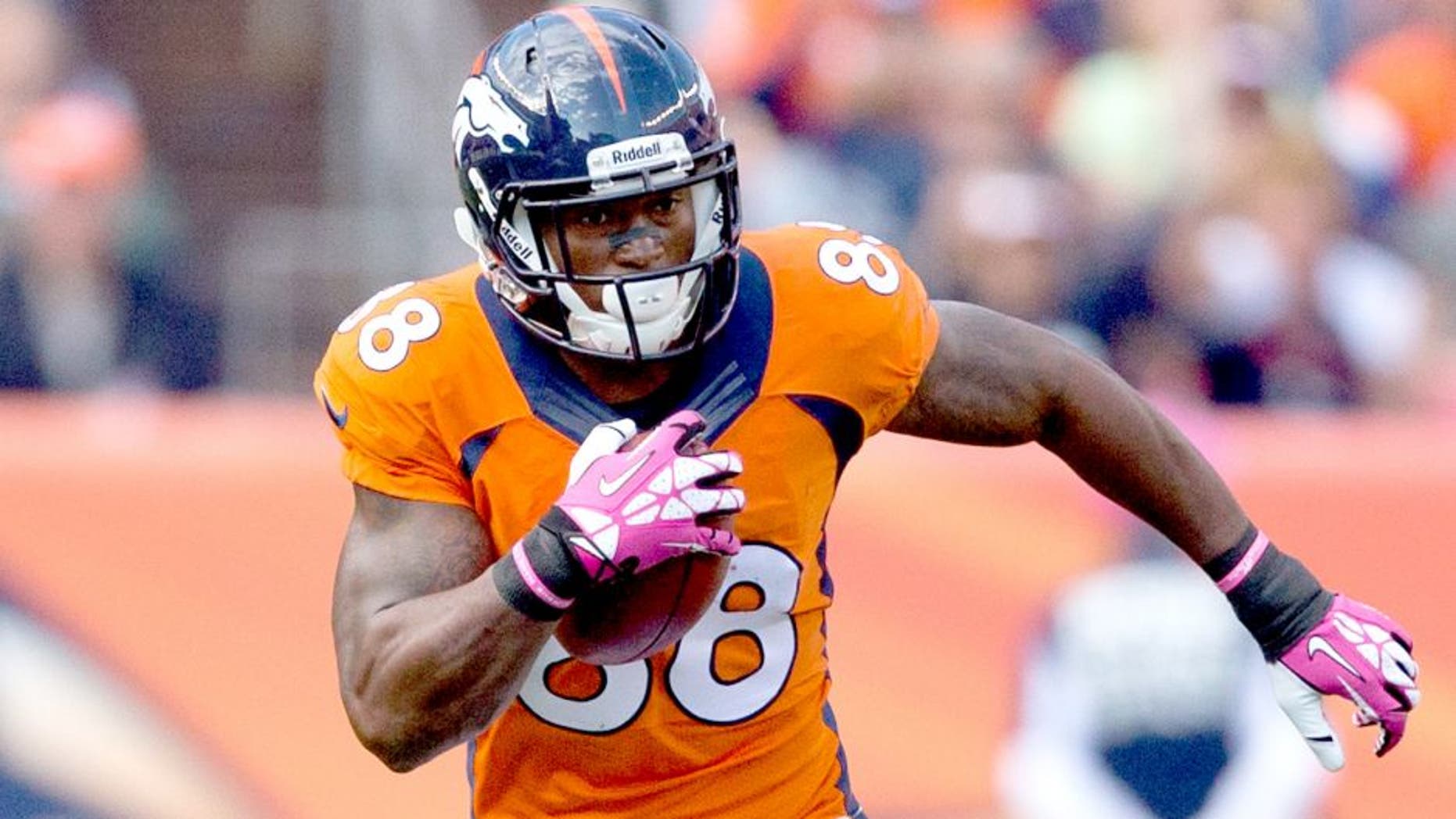 DENVER, CO - OCTOBER 13: Wide receiver Demaryius Thomas #88 of the Denver Broncos in action against the Jacksonville Jaguars at Sports Authority Field at Mile High on October 13, 2013 in Denver, Colorado. The Broncos defeated the Jaguars 35-19. (Photo by Justin Edmonds/Getty Images)