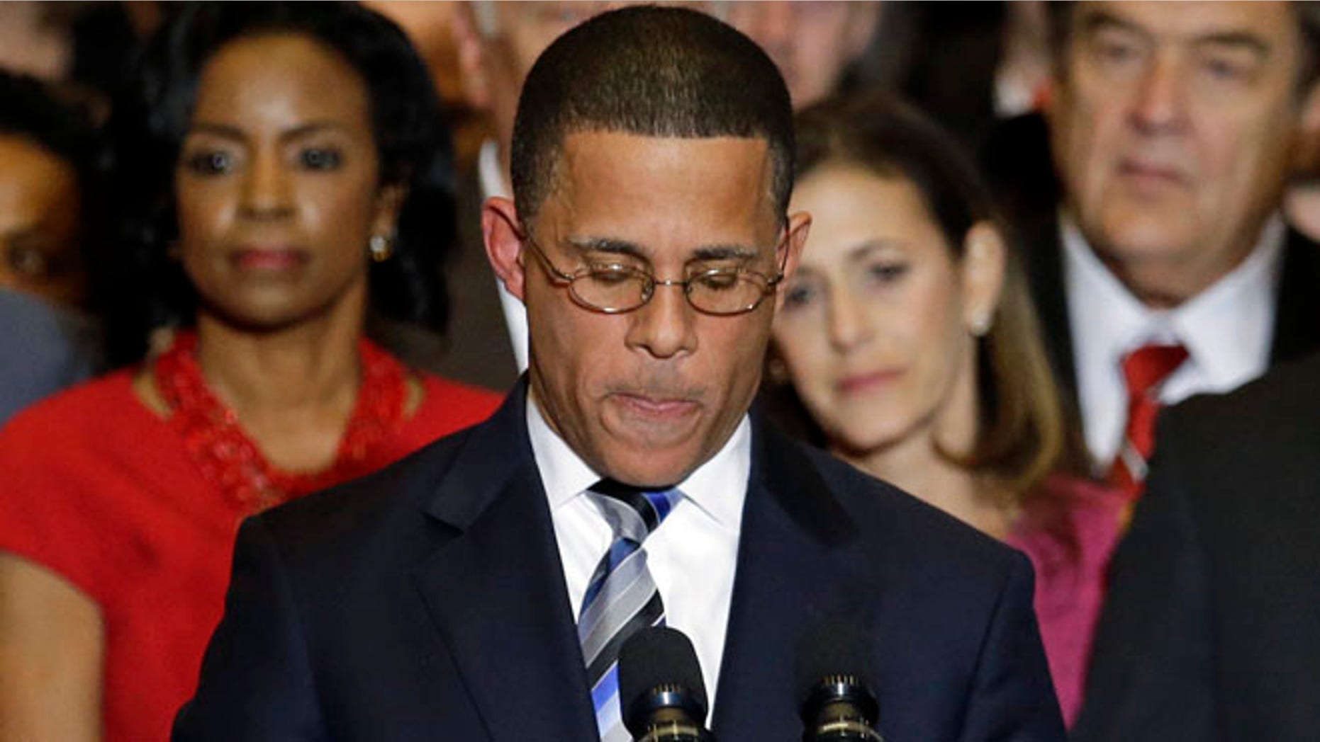 FILE: Nov. 5, 2014: Maryland Democratic gubernatorial candidate Lt. Gov. Anthony Brown concedes on election night, College Park, Md.