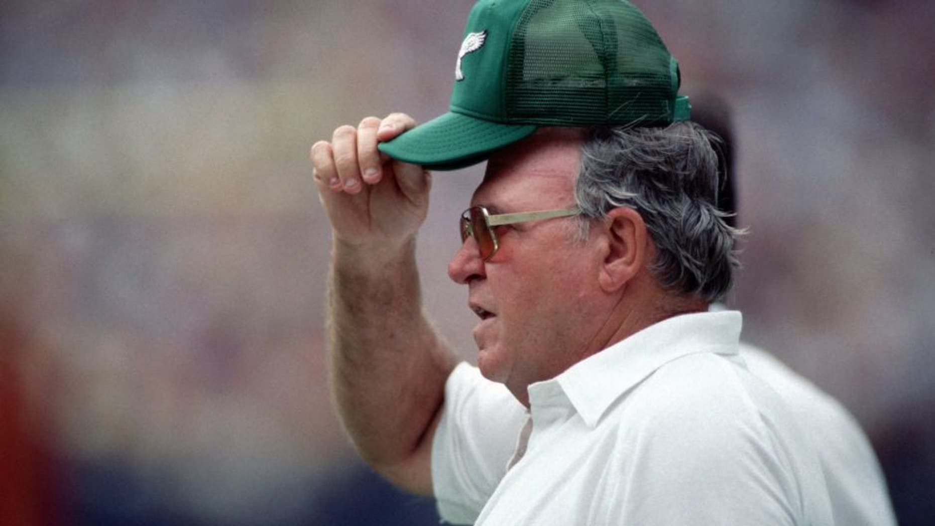 WASHINGTON, DC - SEPTEMBER 7: Head coach Buddy Ryan of the Philadelphia Eagles on the sideline during a game against the Washington Redskins at RFK Stadium on September 7, 1986 in Washington, DC. The Redskins defeated the Eagles 41-14. (Photo by George Gojkovich/Getty Images)