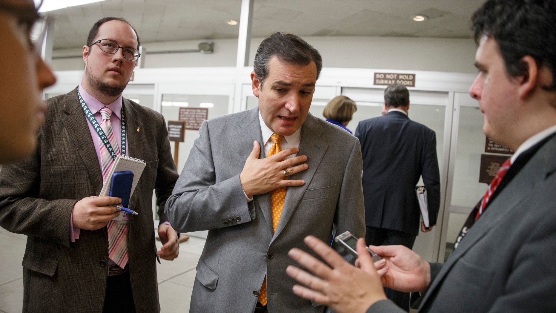 Sen. Ted Cruz, R-Texas, speaks with reporters on Capitol Hill in Washington. (AP Photo/J. Scott Applewhite)