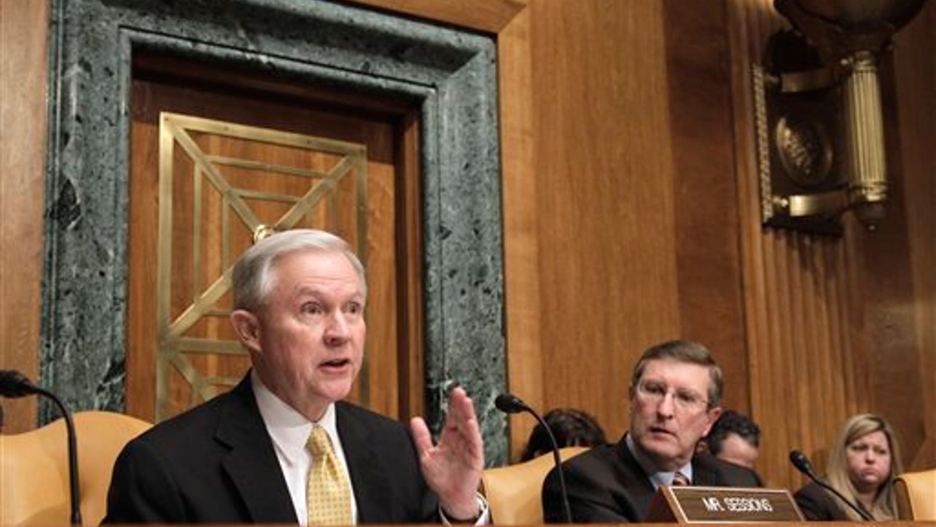 Feb. 15: Senate Budget Committee Chairman Kent Conrad, D-N.D., right, looks on as the committee's ranking Republican, Sen. Jeff Sessions, R-Ala. questions Budget Director Jack Lew on Capitol Hill in Washington during the committee's hearing on President Barack Obama's fiscal 2012 federal budget. (AP)