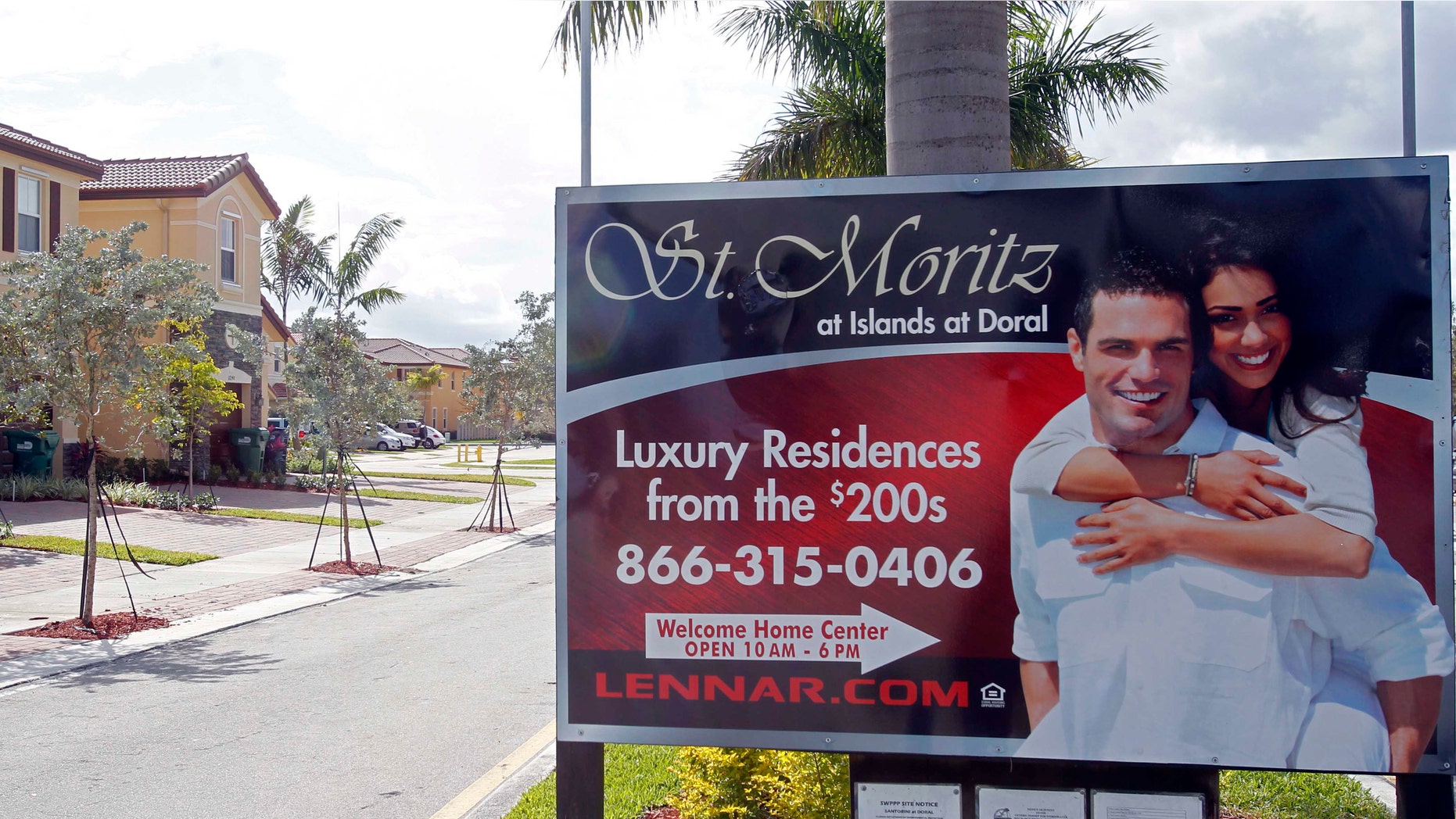 This March 16, 2012, shows a sign for new homes for sale in Doral, Fla. Homebuilders' feelings about the current housing market haven't changed from February. But many are growing more optimistic that sales could pick up in the coming months. (AP Photo/Alan Diaz)