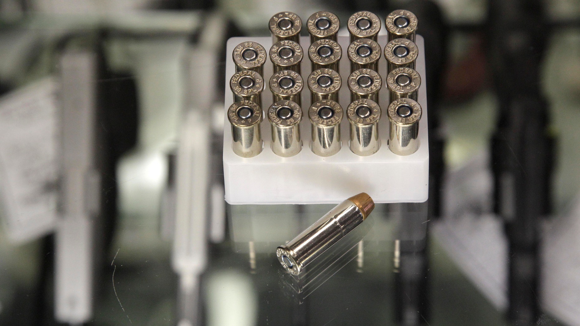 Oct. 17, 2012: A box of ammunition is seen on the counter of a gun shop in Tinley Park, Ill.