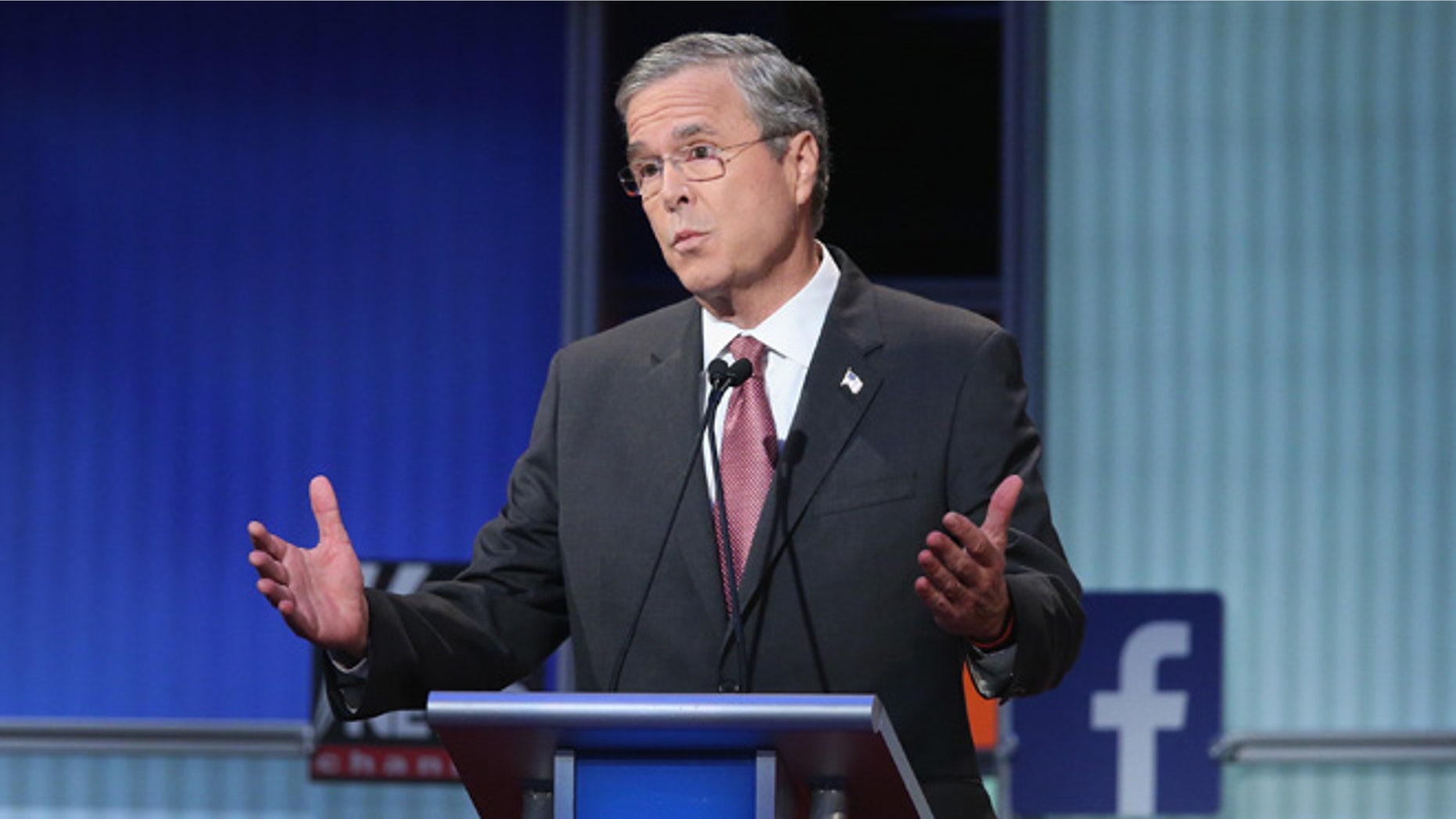 CLEVELAND, OH - AUGUST 06: Republican presidential candidate Jeb Bush fields a question during the first Republican presidential debate hosted by Fox News and Facebook at the Quicken Loans Arena on August 6, 2015 in Cleveland, Ohio. The top ten GOP candidates were selected to participate in the debate based on their rank in an average of the five most recent political polls. (Photo by Scott Olson/Getty Images)