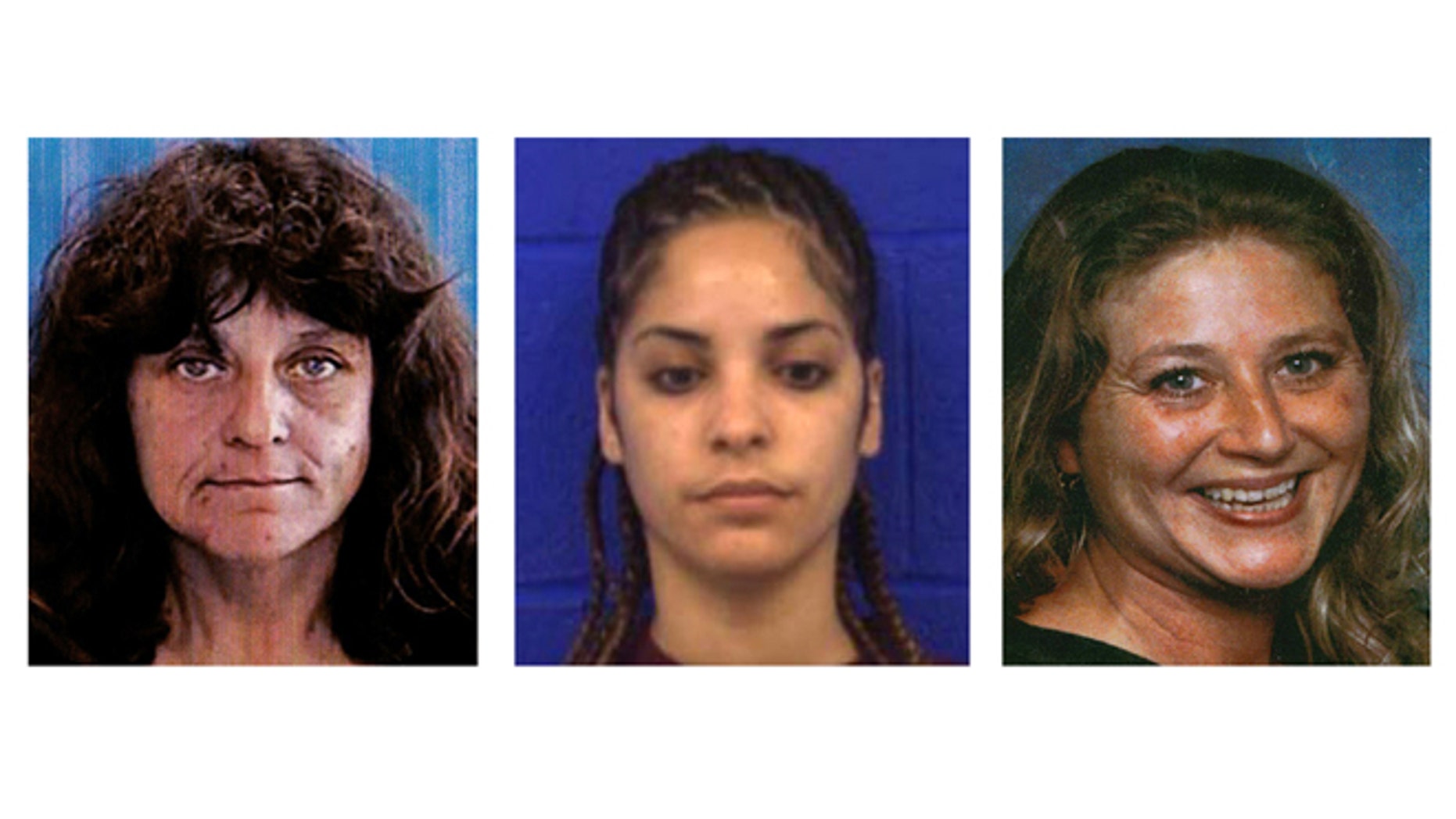 This three photo combination from the State of Connecticut, Division of Criminal Justice shows, from left, Diane Cusack, Joyvaline Martinez and Mary Jane Menard, who are believed to have been murdered by the same offender after they went missing in 2003. The remains of Cusack, Martinez and Menard were found behind a strip mall in New Britain, Conn., during 2007. The remains of at least four more people have been found behind the mall, according to authorities Monday, May 11, 2015, who were investigating a possible serial killer. (State of Connecticut, Division of Criminal Justice via AP)