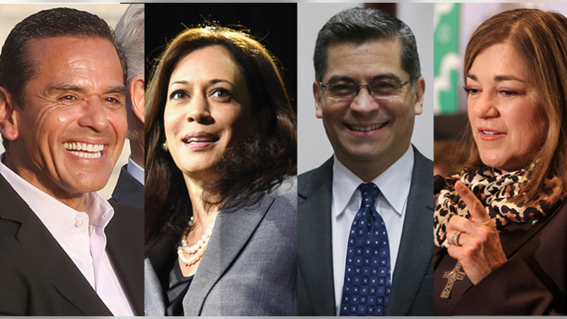 (Left to right) Former Los Angeles Mayor Antonio Villaraigosa, California Attorney General Kamala Harris, Rep. Xavier Becerra, and Rep. Loretta Sanchez.