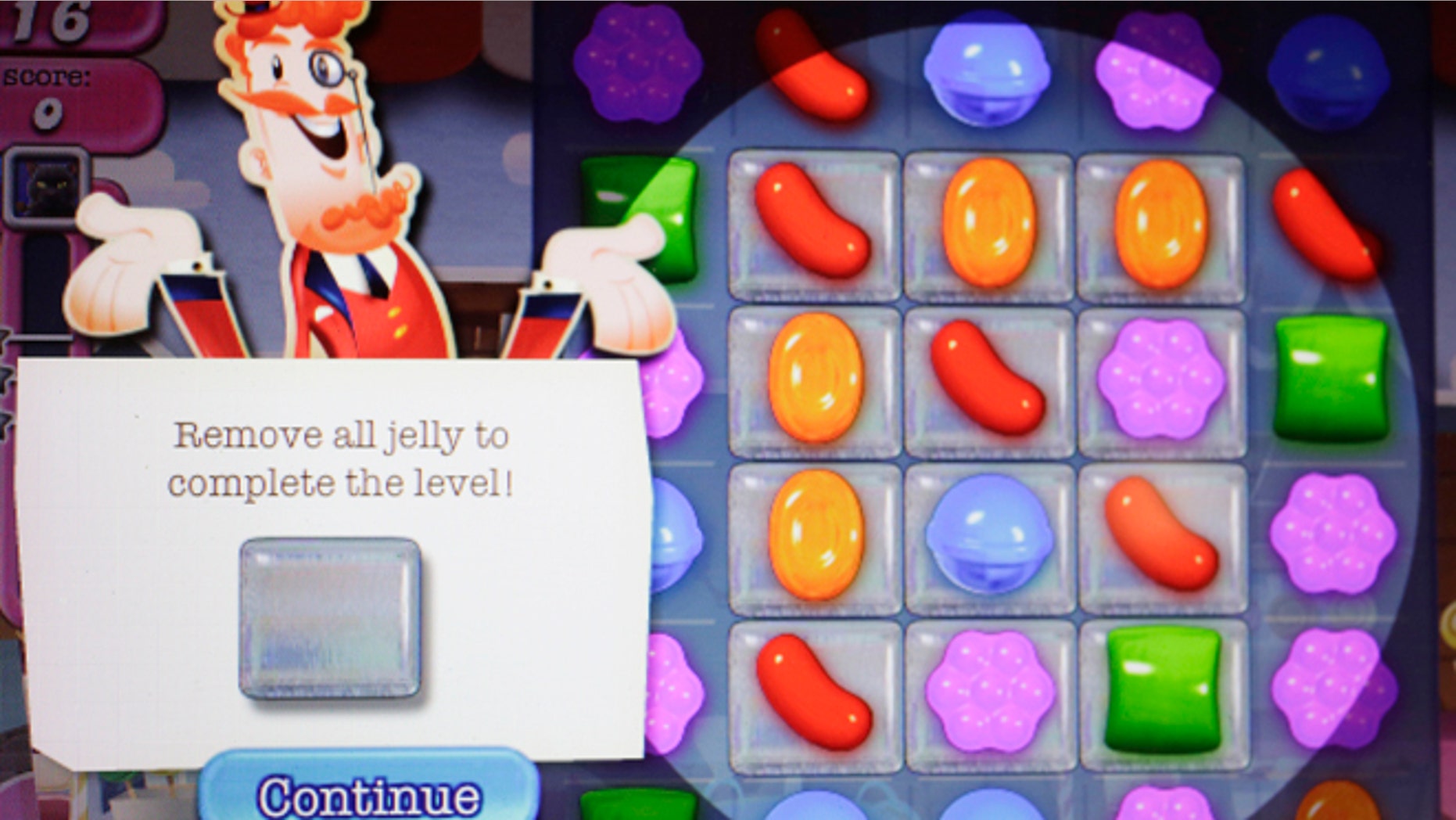 FILE - In this March 24, 2014 file photo, a detail from the online game "Candy Crush Saga" is shown on a computer screen in New York. King Digital Entertainment, the maker of the popular "Candy Crush Saga" makes its stock market debut on Wednesday, March 26, 2014. (AP Photo/Mark Lennihan, File)