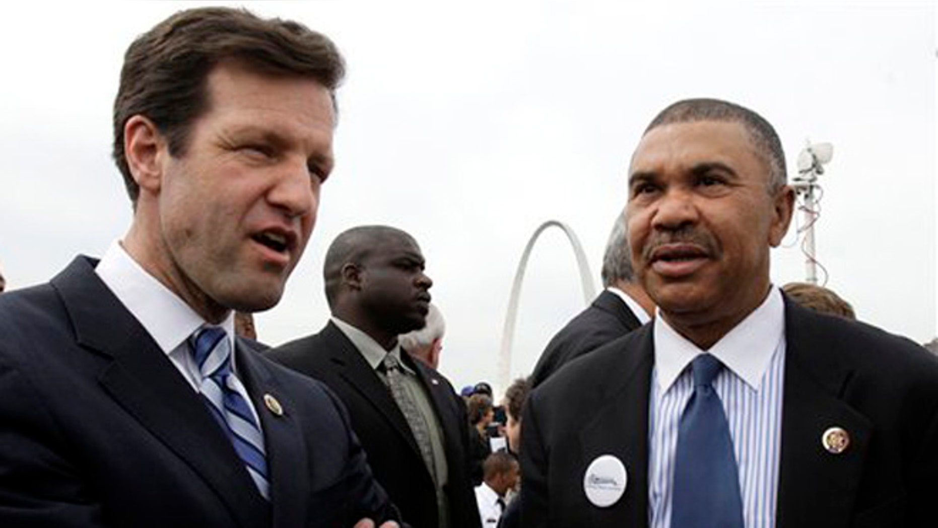 FILE: April 19, 2010: Rep. Russ Carnahan, D-Mo., left, and Rep. William Lacy Clay, D-Mo., attend a groundbreaking ceremony in St. Louis, Mo.