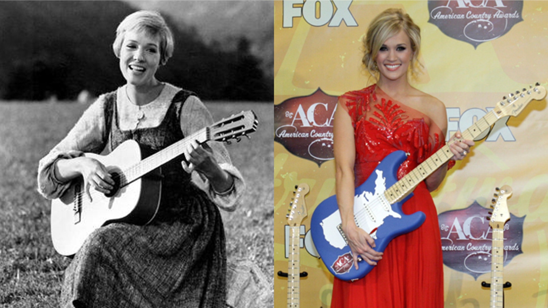 Julie Andrews, left, is pictured in "The Sound of Music." Carrie Underwood, right, will play Andrews' character Maria in a remake of the film.