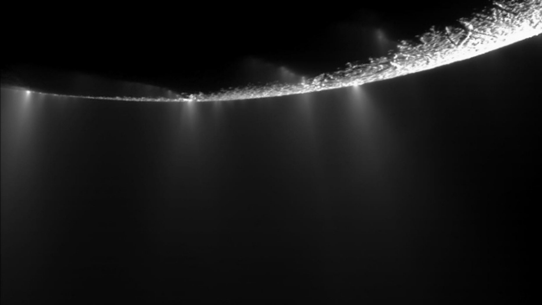 The plumes of Saturn's icy moon Enceladus.