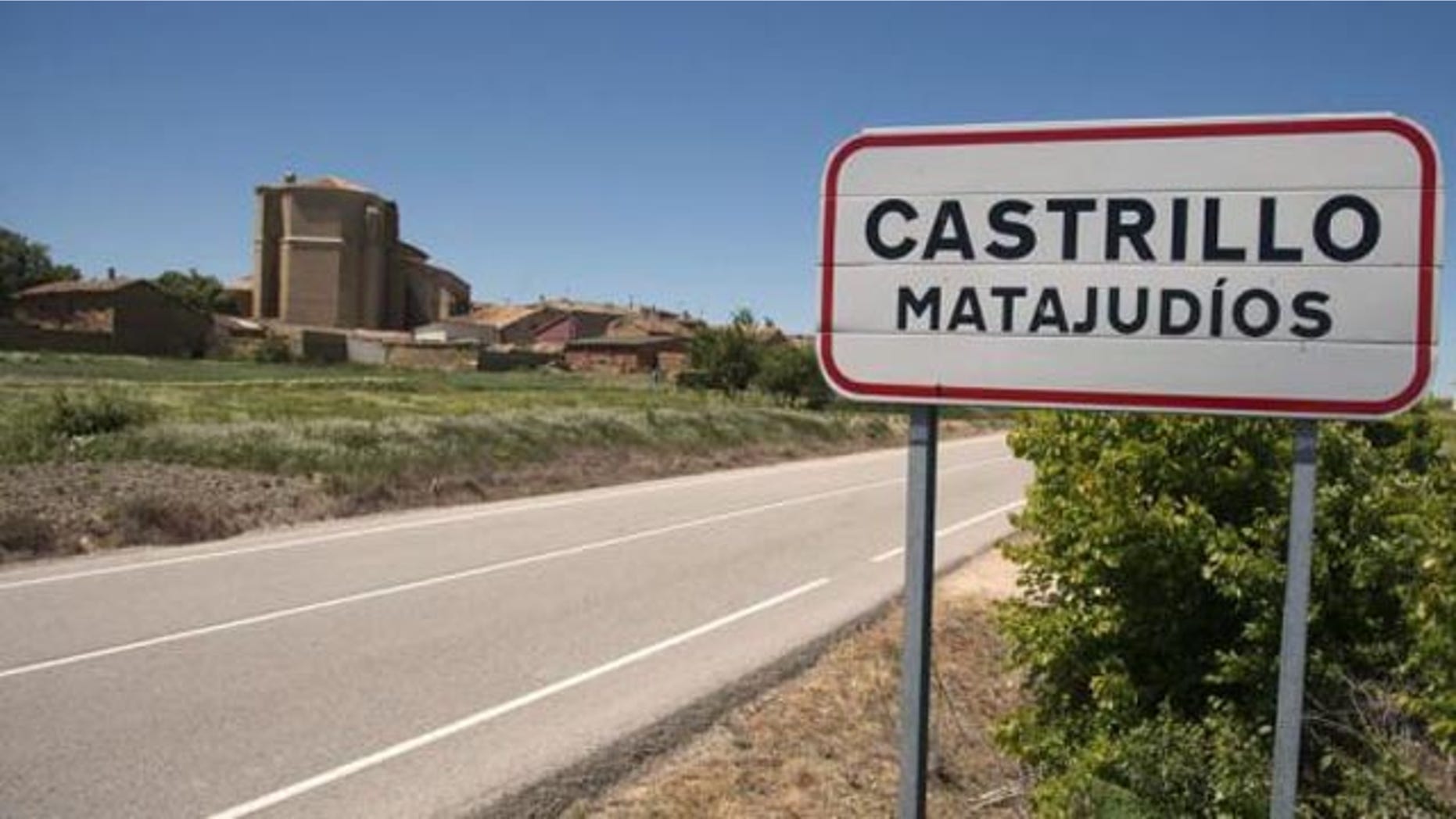 A sign welcomes visitors to Castrillo Matajudios, Spain (Reuters)