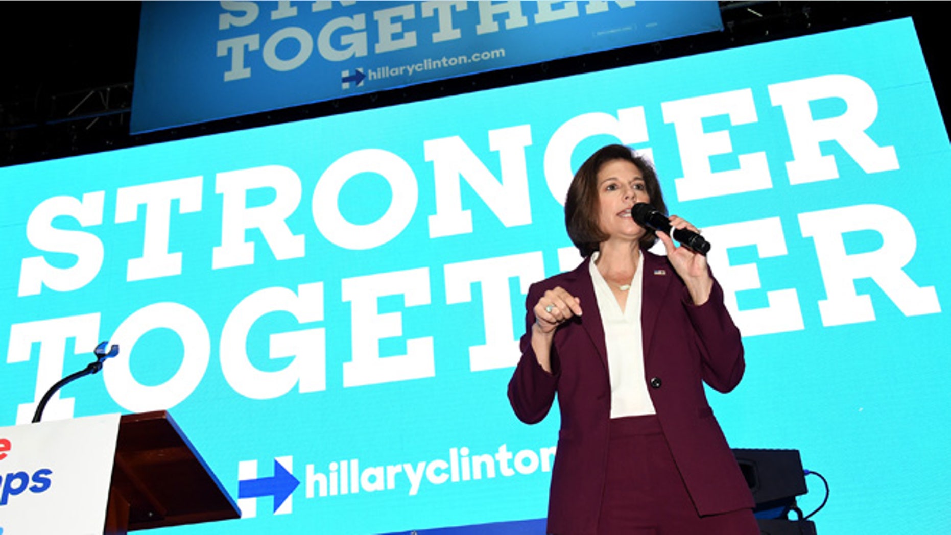 LAS VEGAS, NV - NOVEMBER 03: Former Nevada Attorney General and Democratic U.S. Senate candidate Catherine Cortez Masto speaks before a get-out-the-vote performance by DJ/producer Steve Aoki for Democratic presidential nominee Hillary Clinton as part of Hillary for America's "Love Trumps Hate" concert series at the Cox Pavilion on November 3, 2016 in Las Vegas, Nevada. Cortez Masto, along with former U.S. President Bill Clinton and Aoki, urged people to vote for Hillary Clinton and Nevada Democratic candidates during early voting, which ends on November 4 in the battleground state, and on Election Day. (Photo by Ethan Miller/Getty Images)