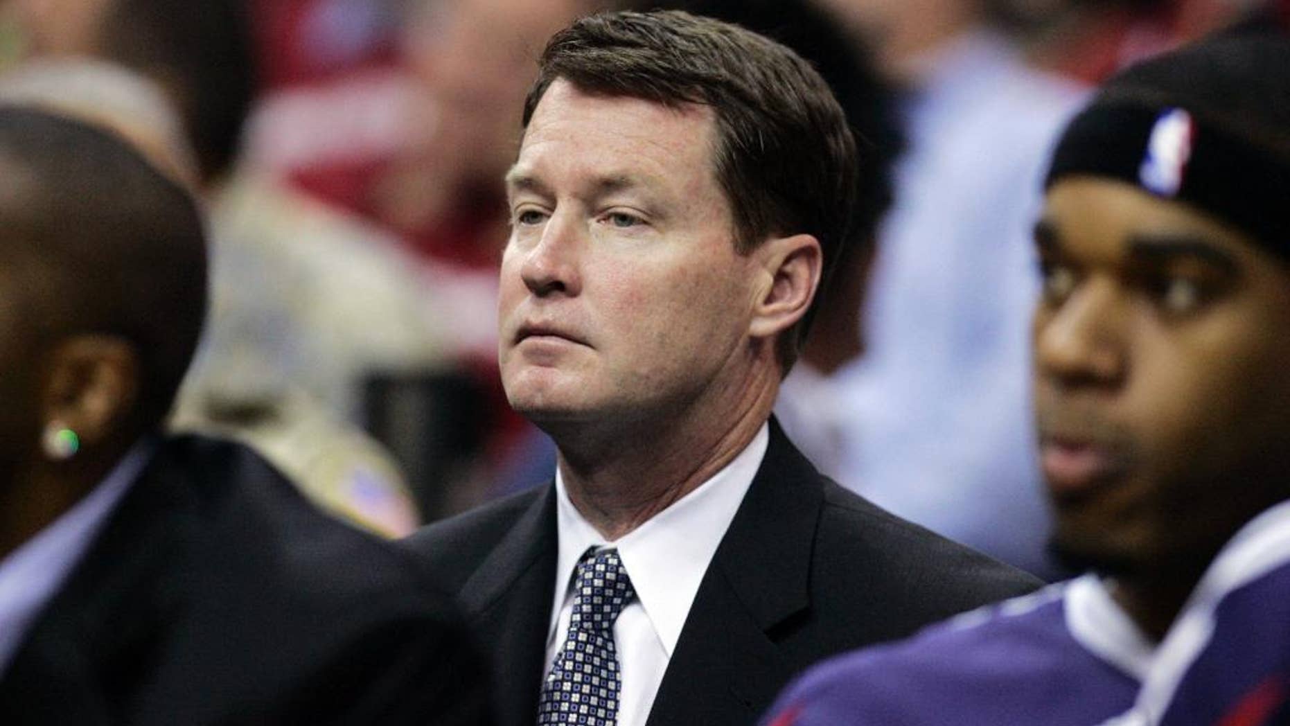 FILE - In this May 7, 2009, file photo, Atlanta Hawks assistant Mark Price looks on during an NBA Eastern Conference semifinal basketball game against the Cleveland Cavaliers in Cleveland. Price, a former sweet-shooting All-Star guard for Cleveland, will interview for the team's coaching job, a person familiar with the meeting told The Associated Press. Price is scheduled to sit down with members of the Cavs' front office on Tuesday, June 10, 2014, said the person who spoke Monday on condition of anonymity because the team is not making any plans public. (AP Photo/Tony Dejak, File)