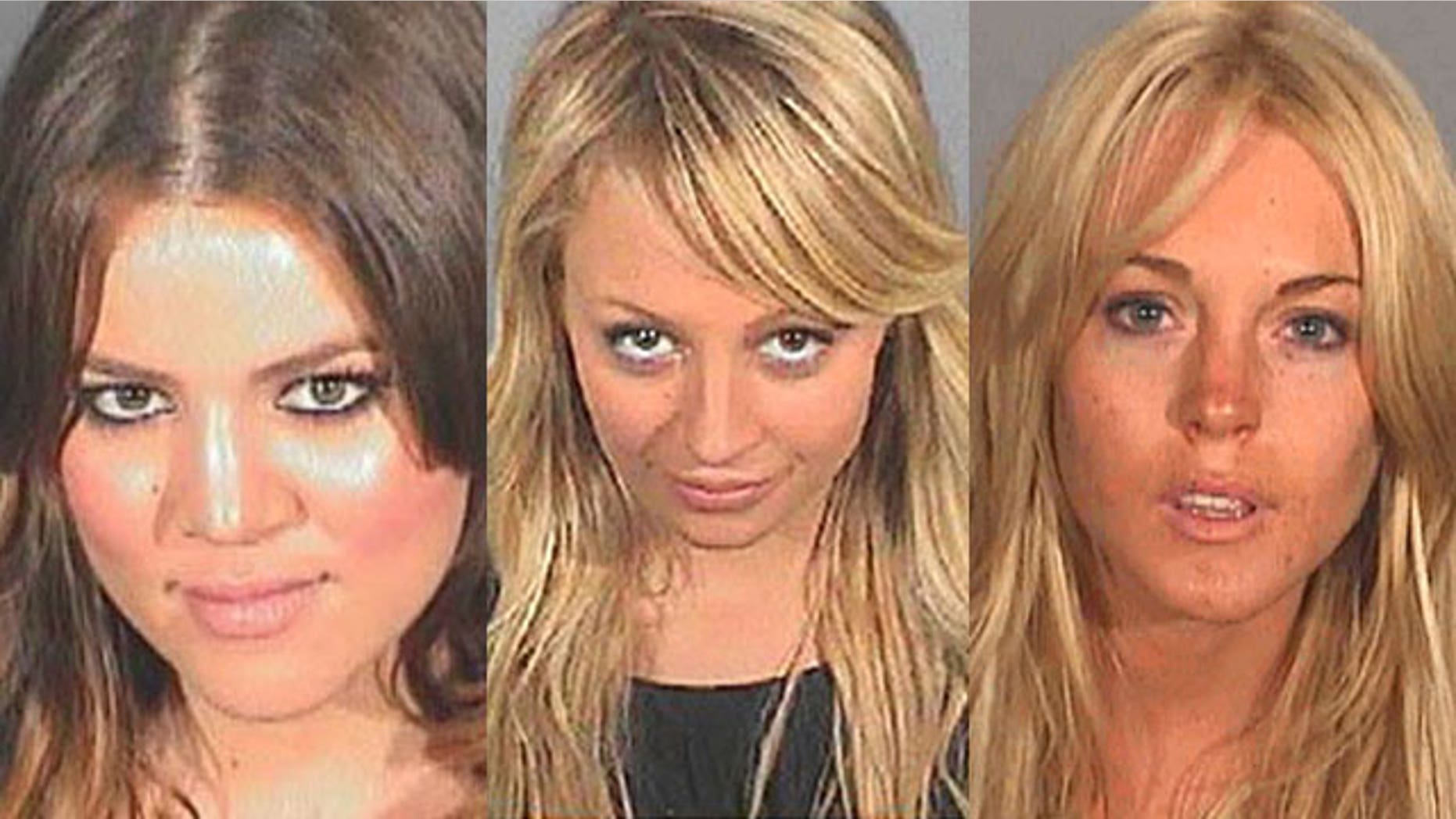 Khloe Kardashian, Nicole Richie and Lindsay Lohan (l to r) in their DUI mug shots.