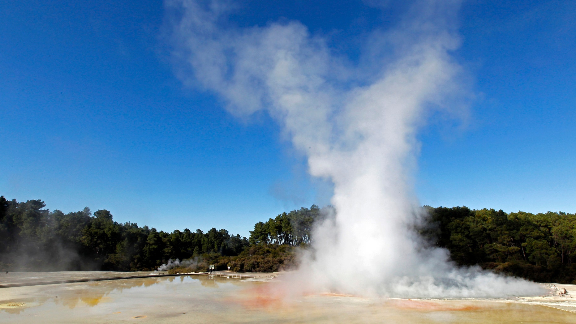 Steam rises from the "Champagne Pool" at Wai-O-Tapu, in the central area of New Zealand's North Island Sept. 26, 2011.