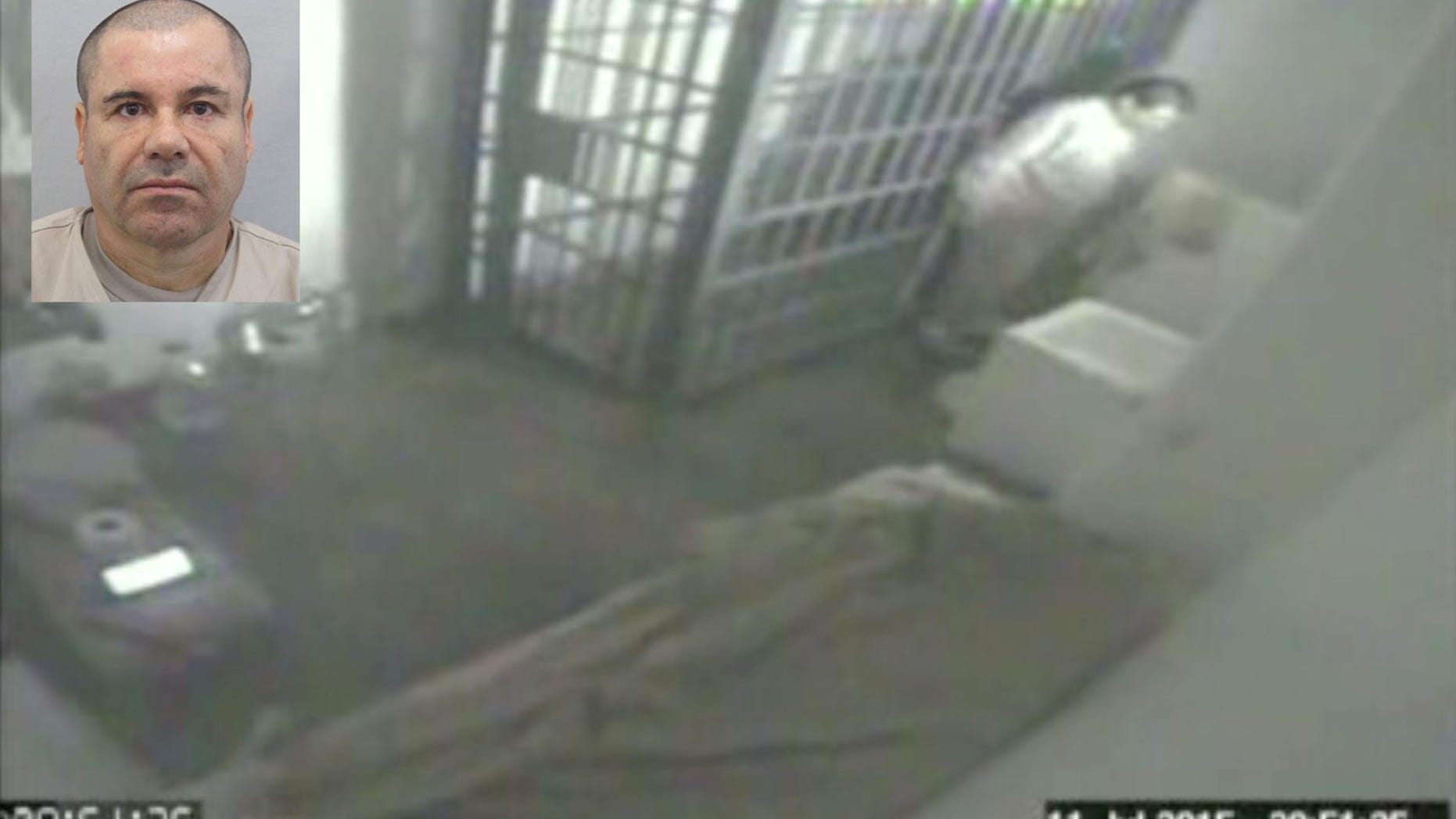 This screen grab of video from a security camera, dated July 11, 2015 and released by Mexico's National Security Commission, shows the man Mexican authorities say is Joaquin "El Chapo" Guzman inside his prison cell at the Altiplano maximum security prison, looking at the shower floor shortly before escaping through a tunnel below in Almoloya, Mexico. Guzman, the leader of the Sinaloa cartel, made his second escape from a Mexican maximum-security lockup on Saturday. His latest capture was on Feb. 22, 2014. (Mexico's National Security Commission via AP)