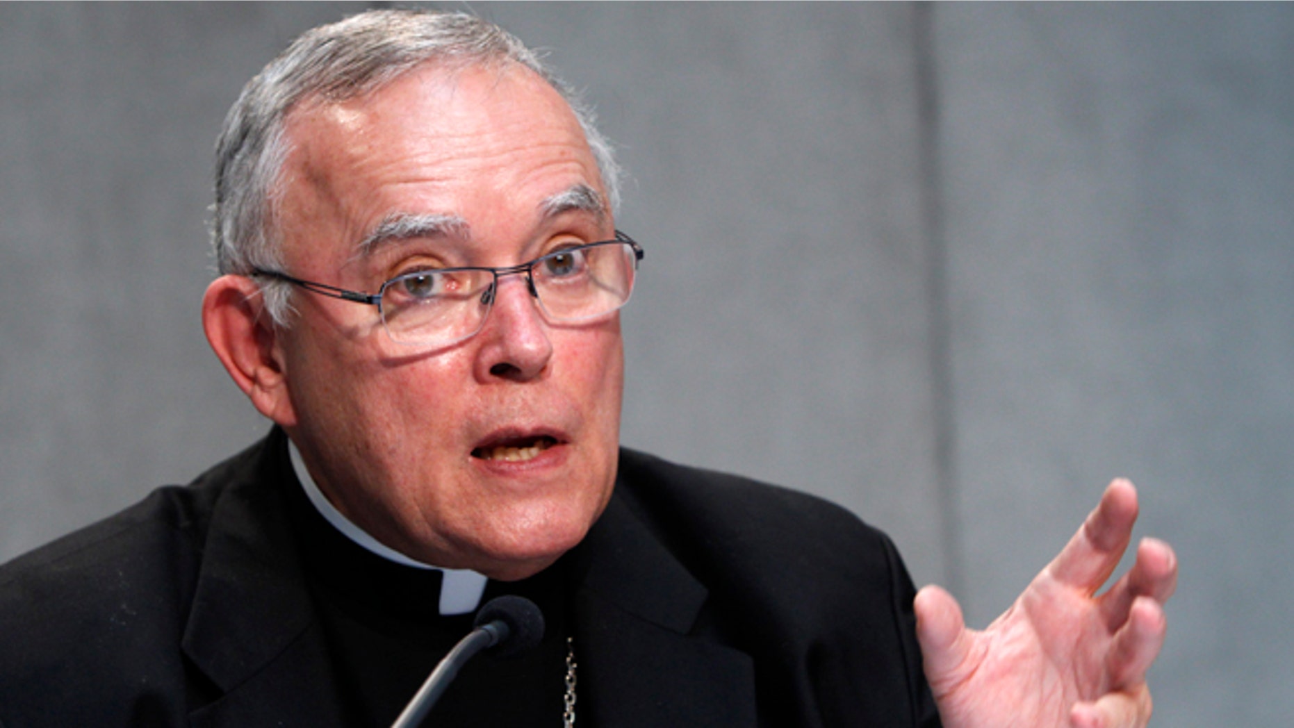 FILE- In this June 25, 2015, file photo, Philadelphia's Archbishop Charles Joseph Chaput attends a press conference at the Vatican. Chaput is criticizing GOP presidential candidate Donald Trumpâs call for an end to automatic citizenship for children born to immigrants in the U.S. illegally. Chaput said the proposal to end birthright citizenship is âa profoundly bad ideaâ and would undermine a pillar of Americaâs identity.(AP Photo/Riccardo De Luca, File)