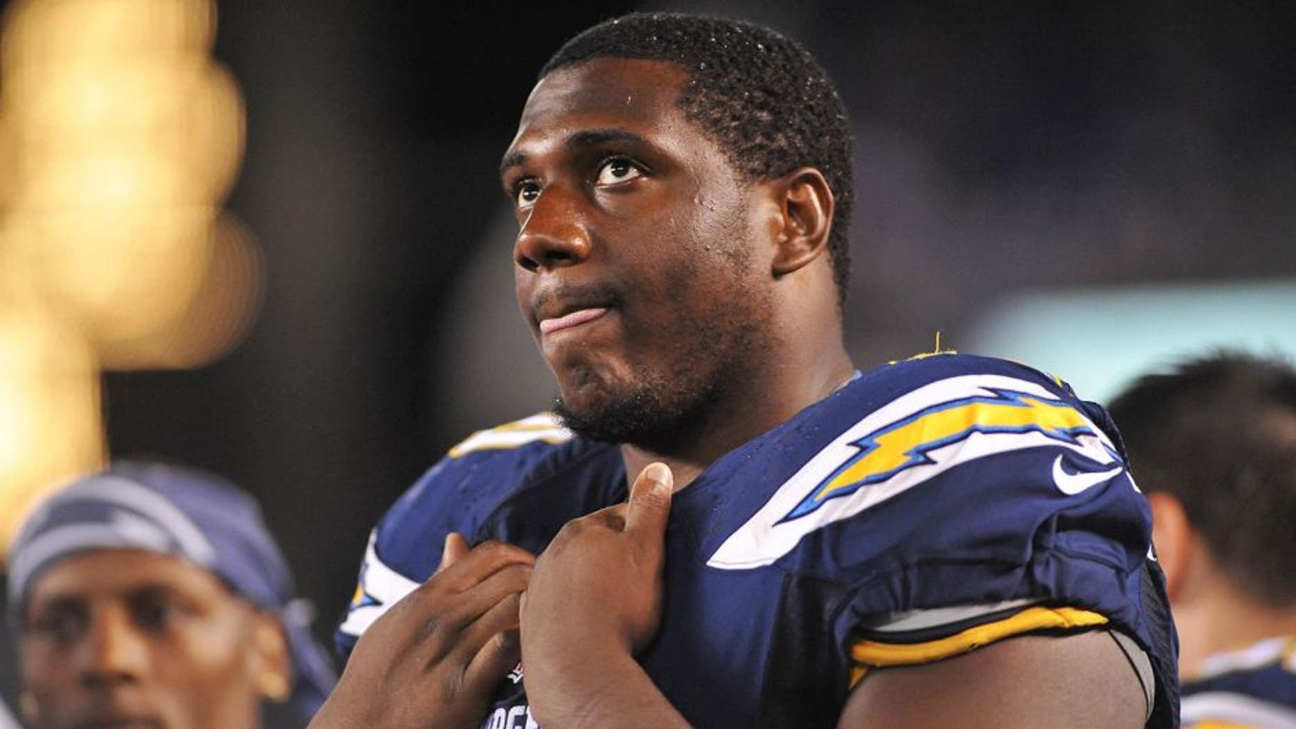 Aug 13, 2015; San Diego, CA, USA; San Diego Chargers tackle Chris Hairston (70) in a preseason NFL football game against the Dallas Cowboys at Qualcomm Stadium. The Chargers won 17-7. Mandatory Credit: Orlando Ramirez-USA TODAY Sports
