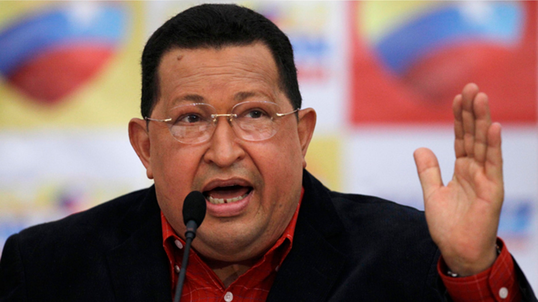Venezuelaâs president Hugo Chavez speaks during a news conference, his first as presidential candidate of the United Socialist Party of Venezuela for the upcoming elections, in Caracas, Venezuela, Monday, July 9, 2012. Venezuelans will go to the polls October 7. (AP Photo/Ariana Cubillos)