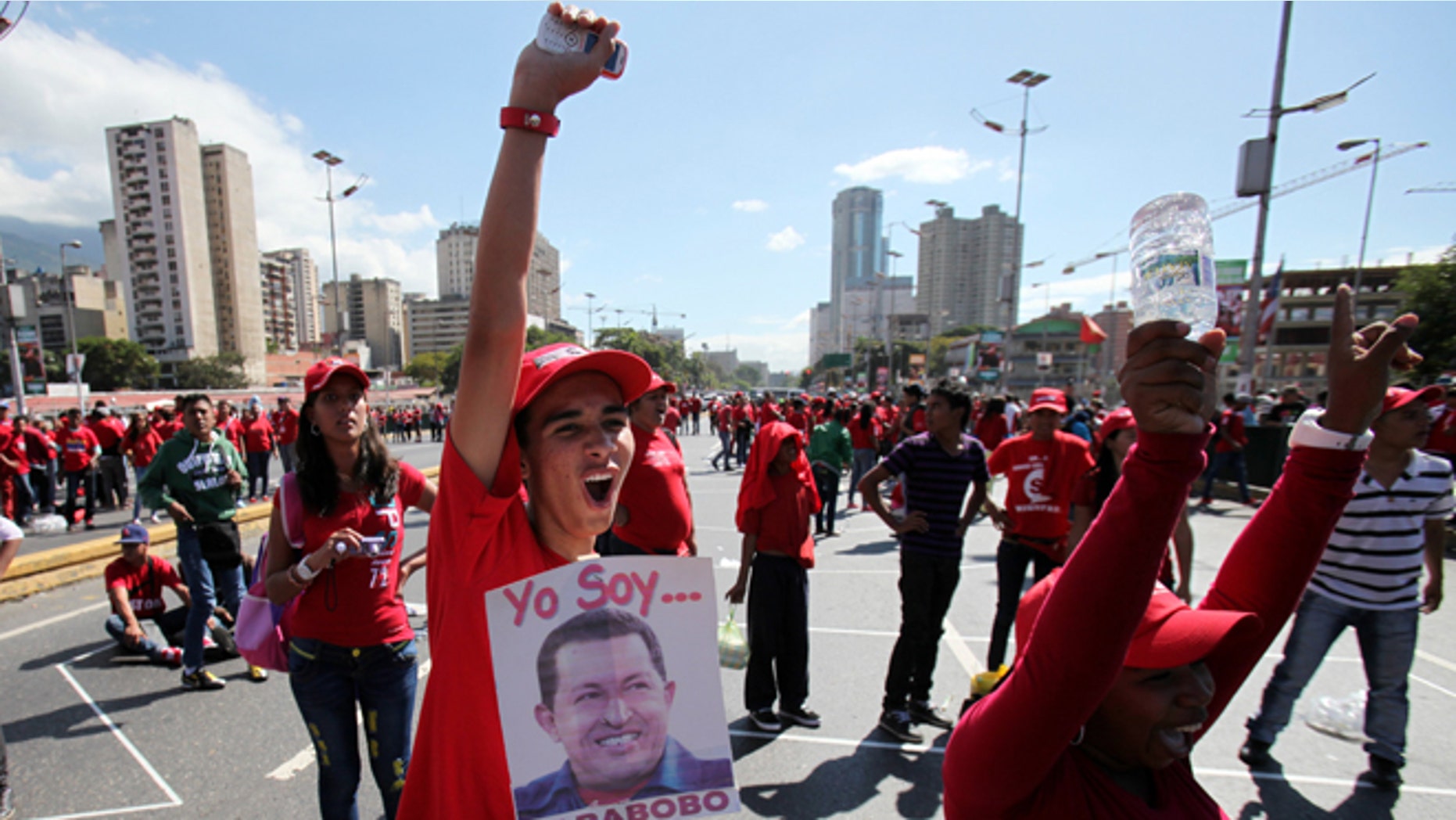 Jan. 26, 2013: Supporters of Venezuela's President Hugo Chavez shout slogans during a rally in Caracas, Venezuela.